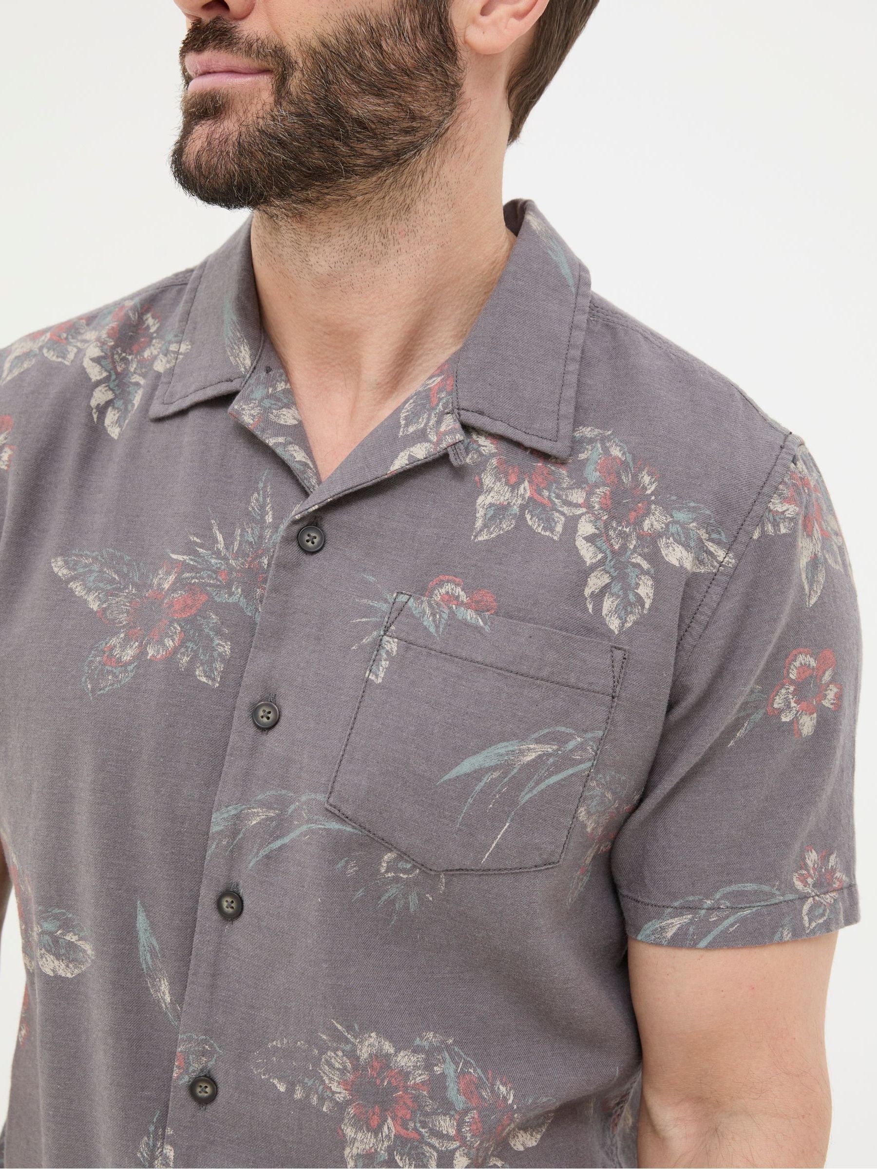 Brown Short Sleeve Hibiscus Print Shirt - Image 4 of 5