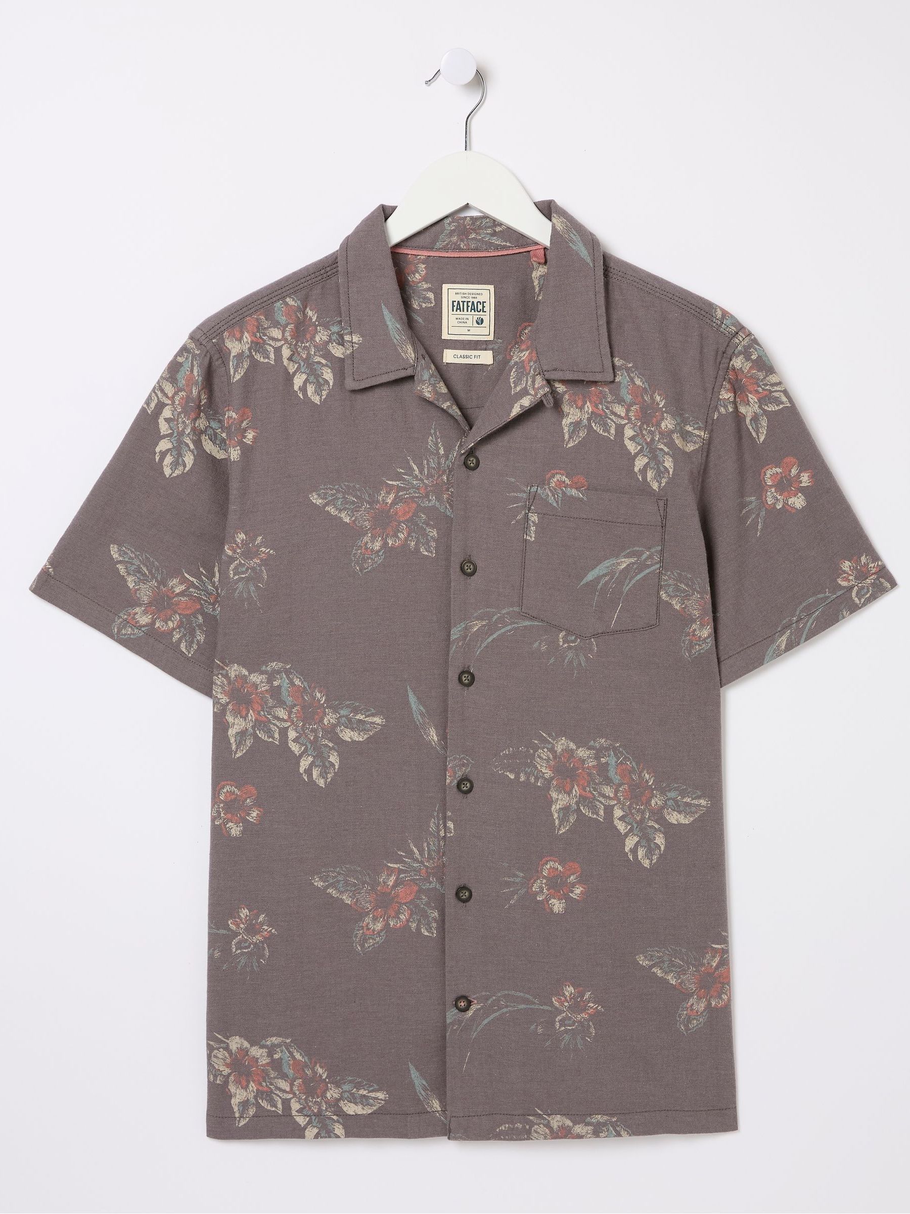Brown Short Sleeve Hibiscus Print Shirt - Image 5 of 5