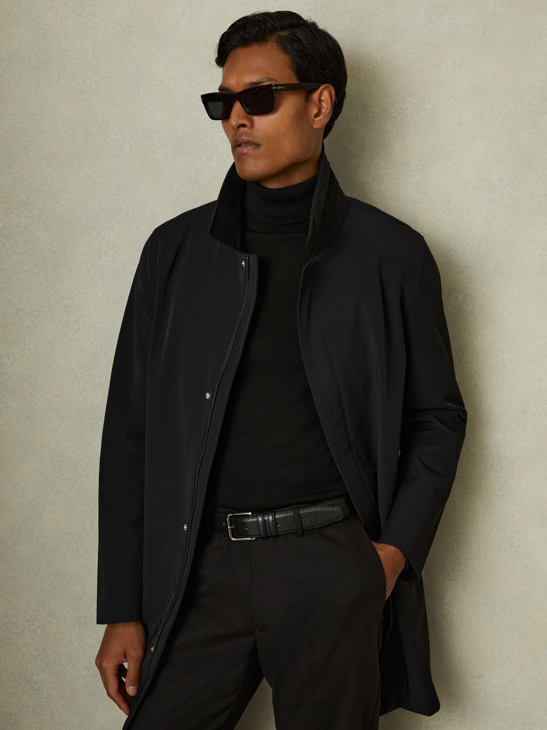 Hybrid Removable Funnel Neck Overcoat in Black - Image 1 of 5