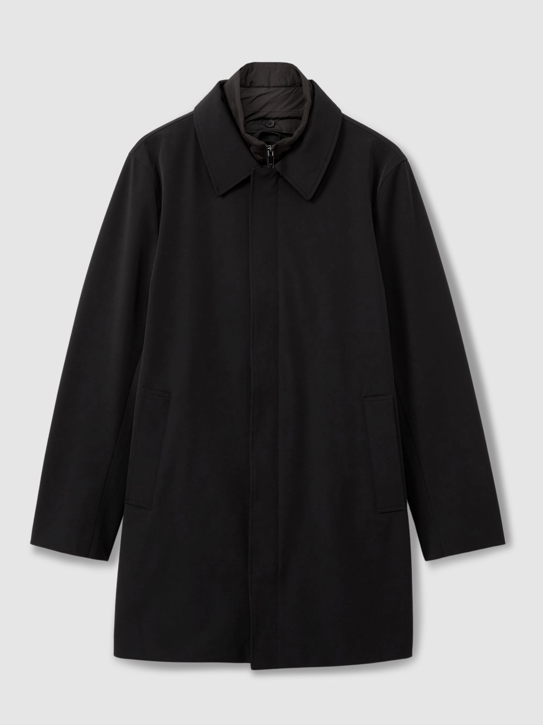 Hybrid Removable Funnel Neck Overcoat in Black - Image 2 of 5