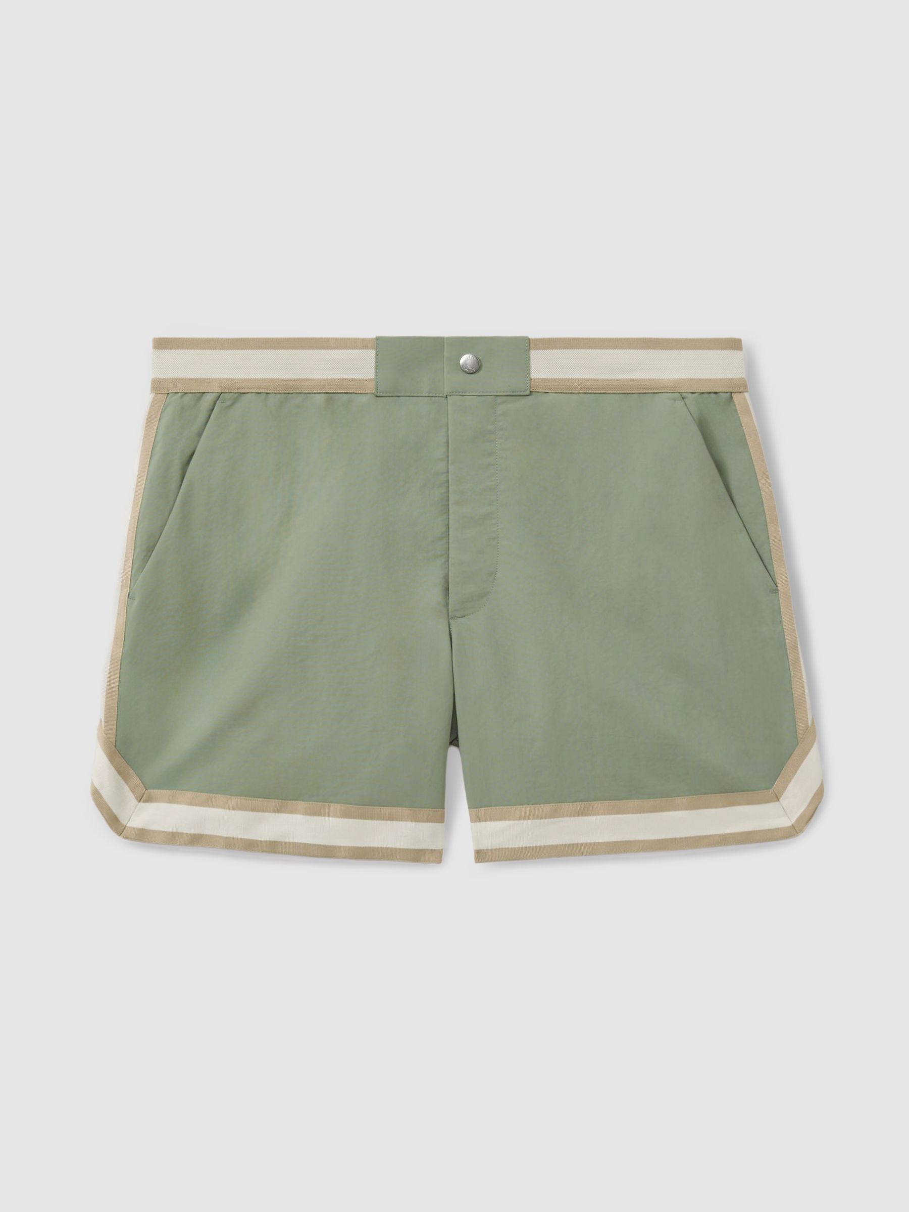 Contrast Stripe Elasticated Waist Swim Shorts in Sage Green - Image 2 of 5