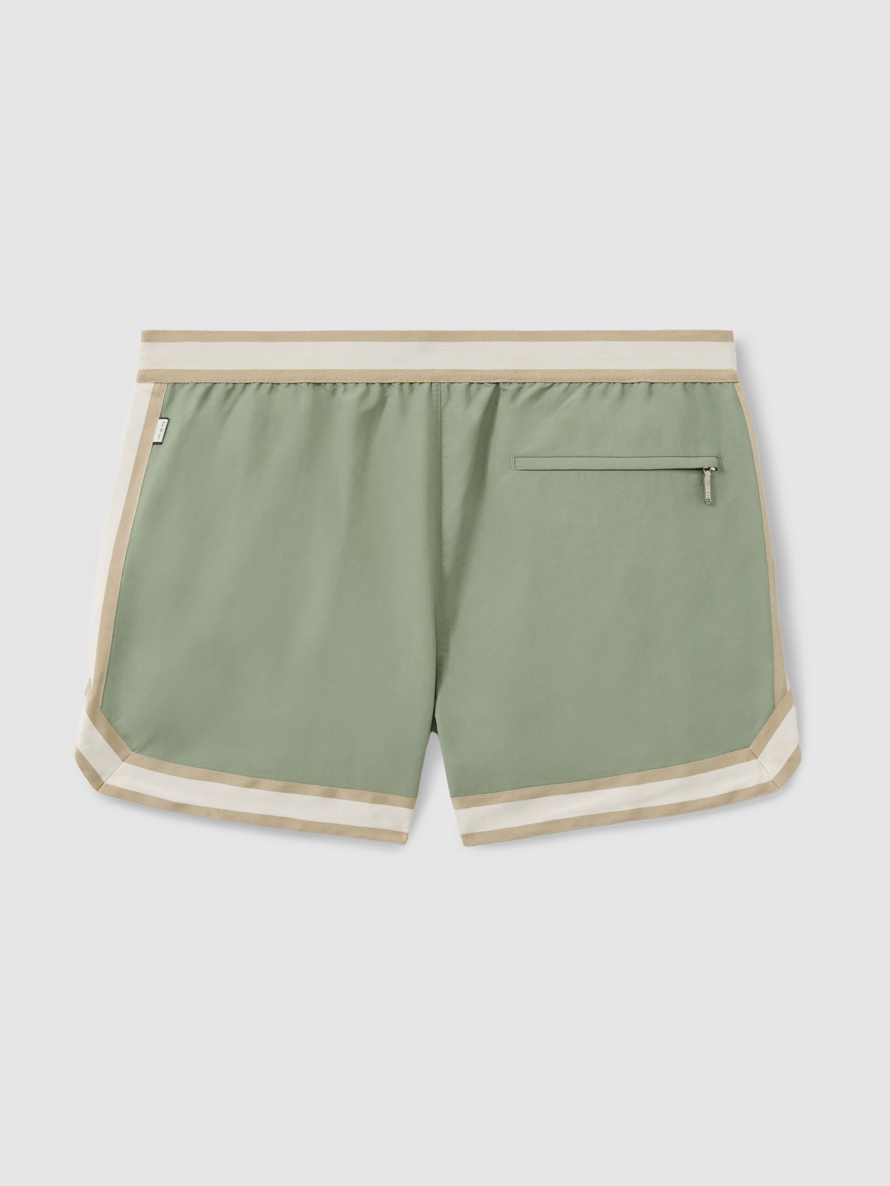 Contrast Stripe Elasticated Waist Swim Shorts in Sage Green - Image 3 of 5