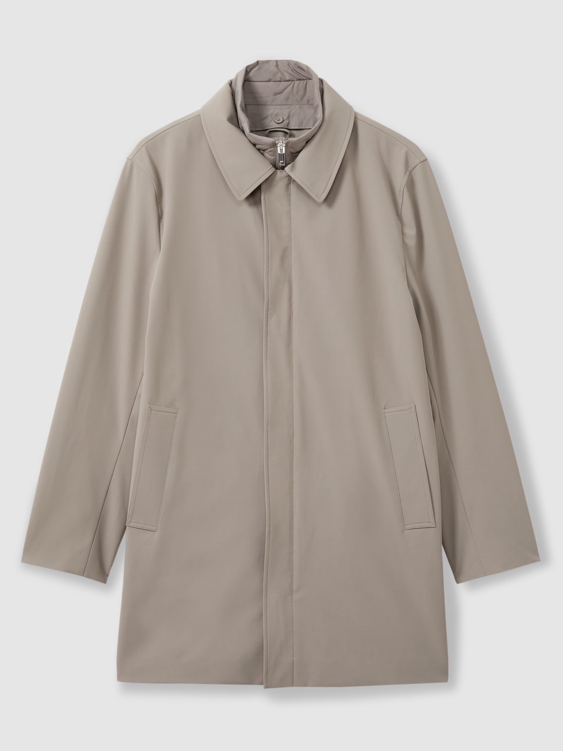 Hybrid Removable Funnel Neck Overcoat in Taupe - Image 2 of 7