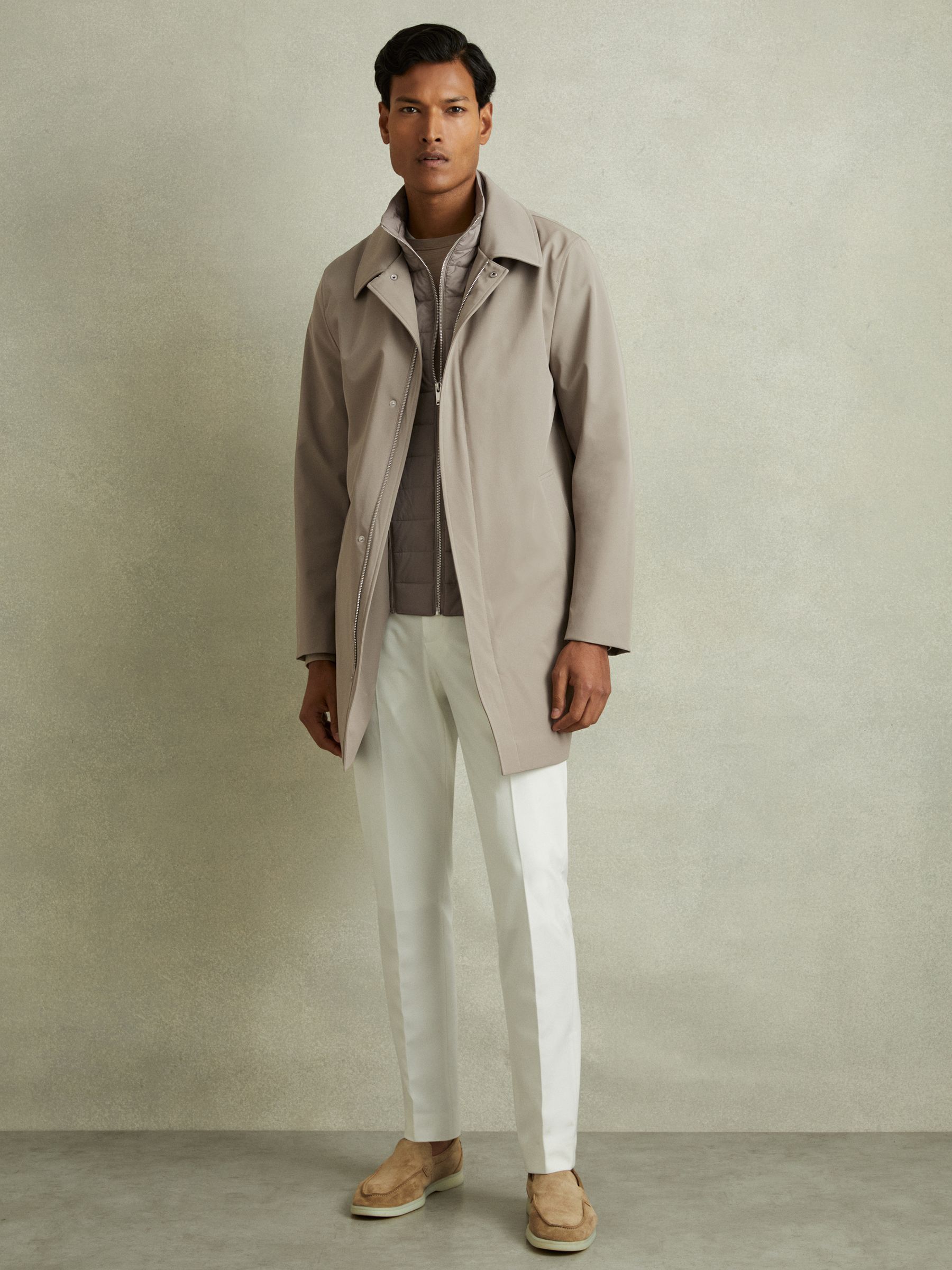 Hybrid Removable Funnel Neck Overcoat in Taupe - Image 4 of 7
