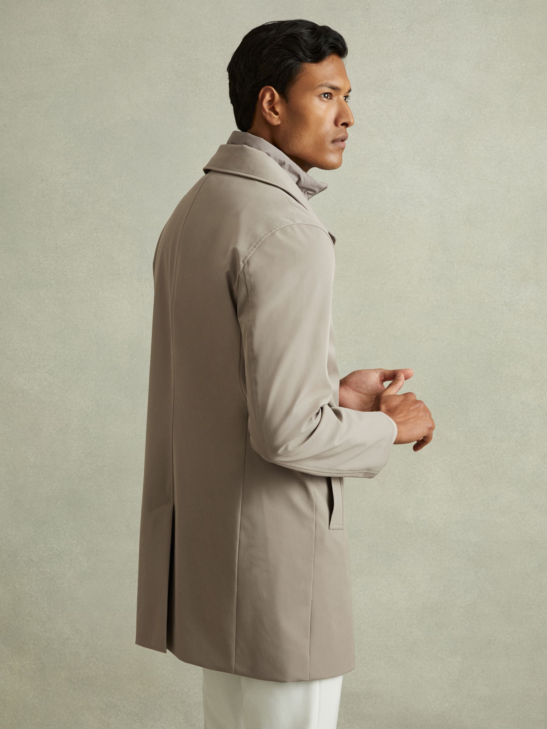 Hybrid Removable Funnel Neck Overcoat in Taupe - Image 6 of 7