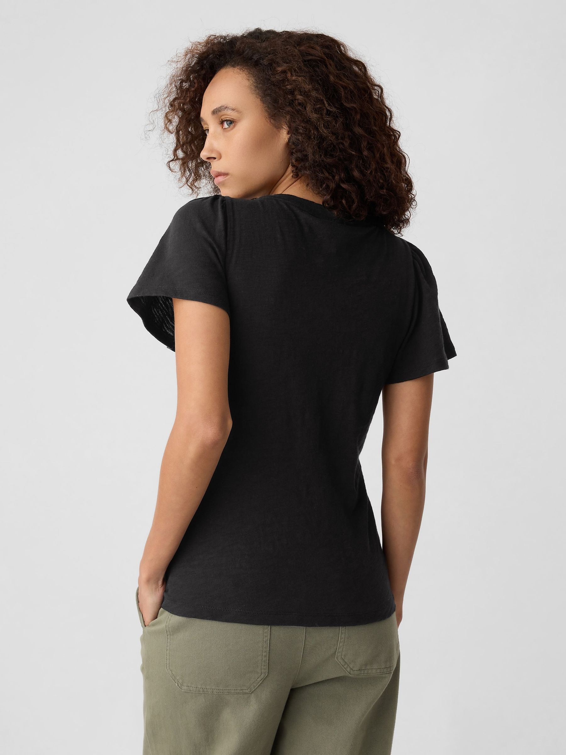 Black Cotton Flutter Short Sleeve T-Shirt - Image 2 of 5