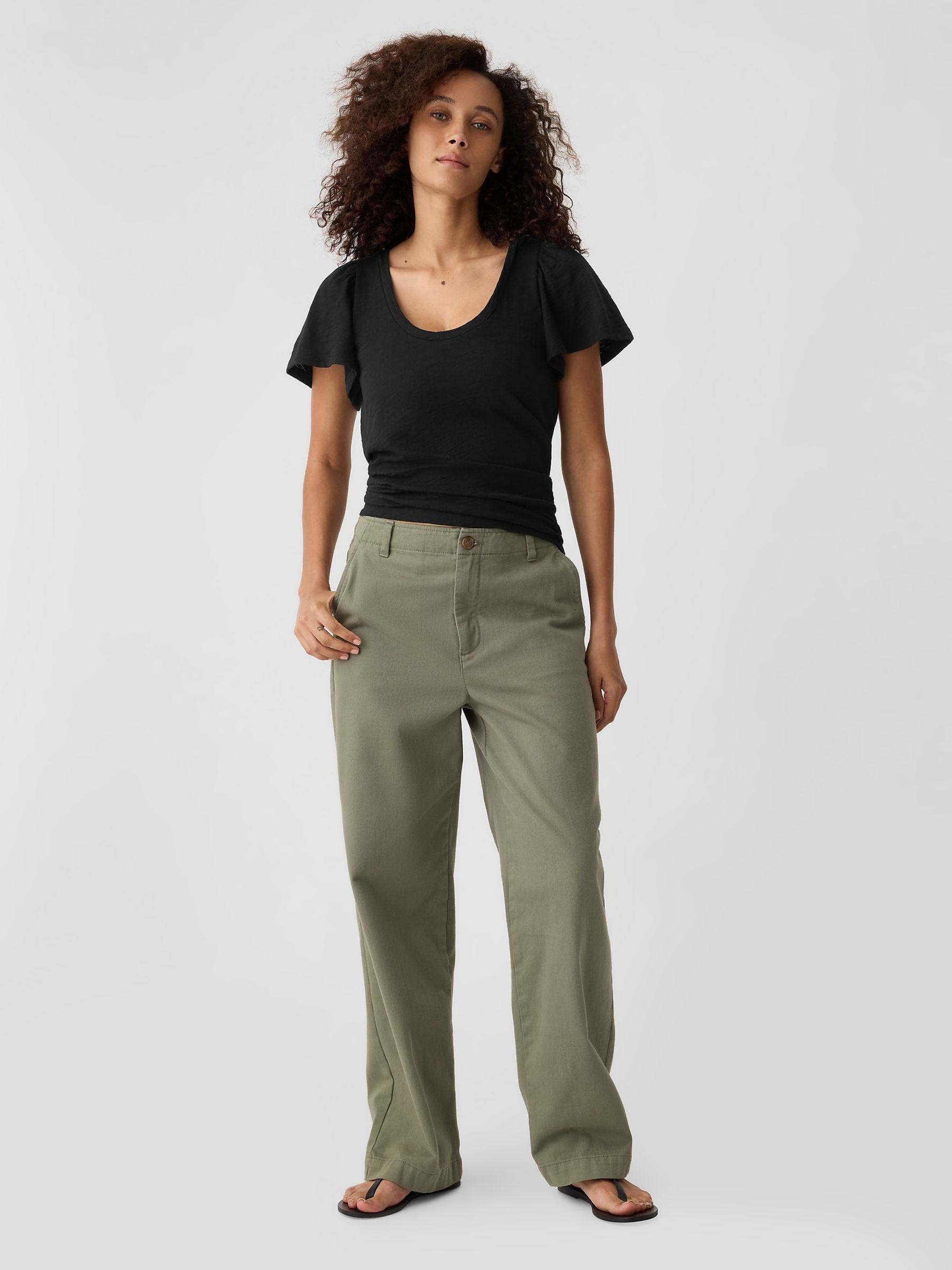 Black Cotton Flutter Short Sleeve T-Shirt - Image 3 of 5