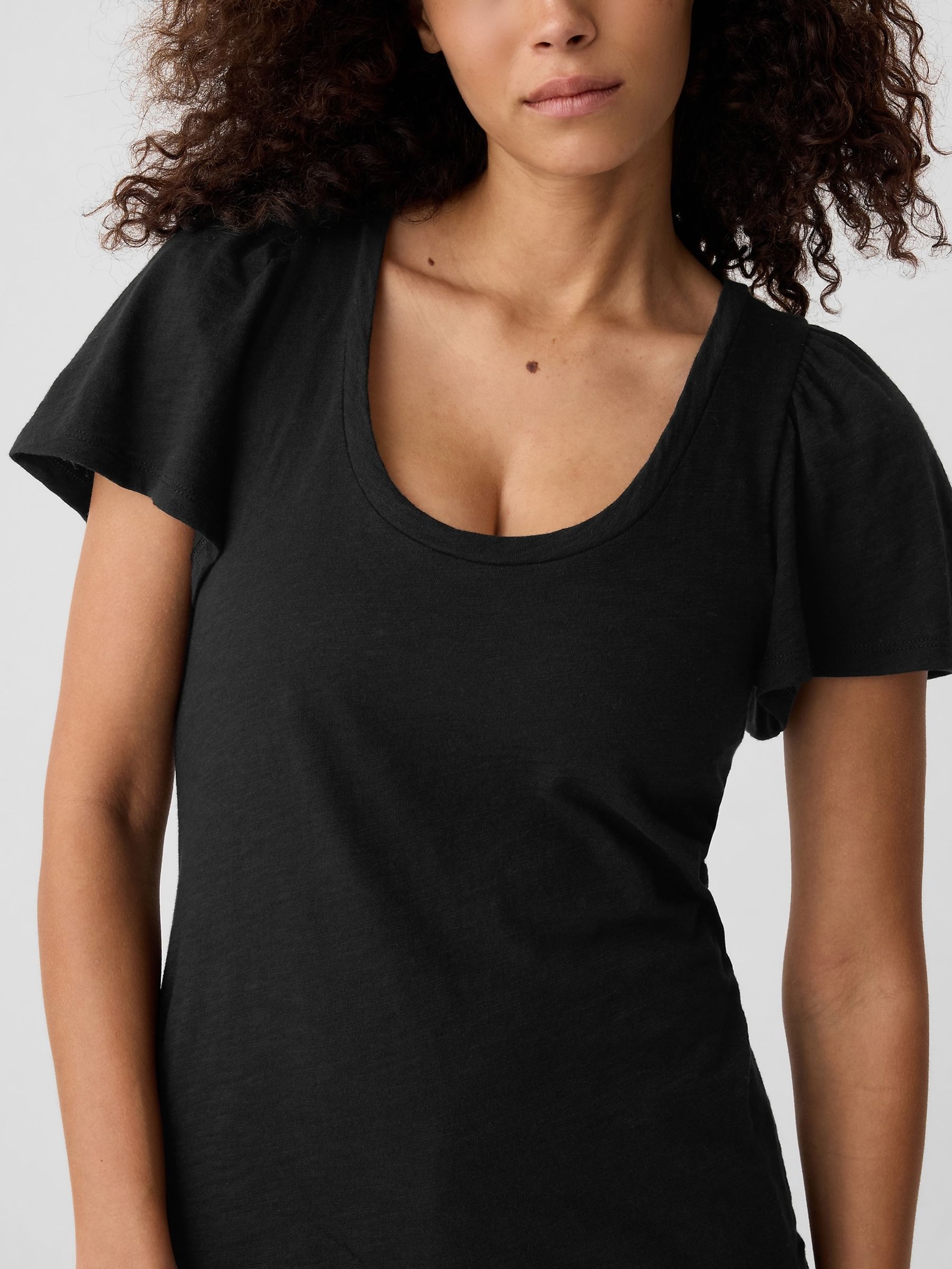 Black Cotton Flutter Short Sleeve T-Shirt - Image 4 of 5