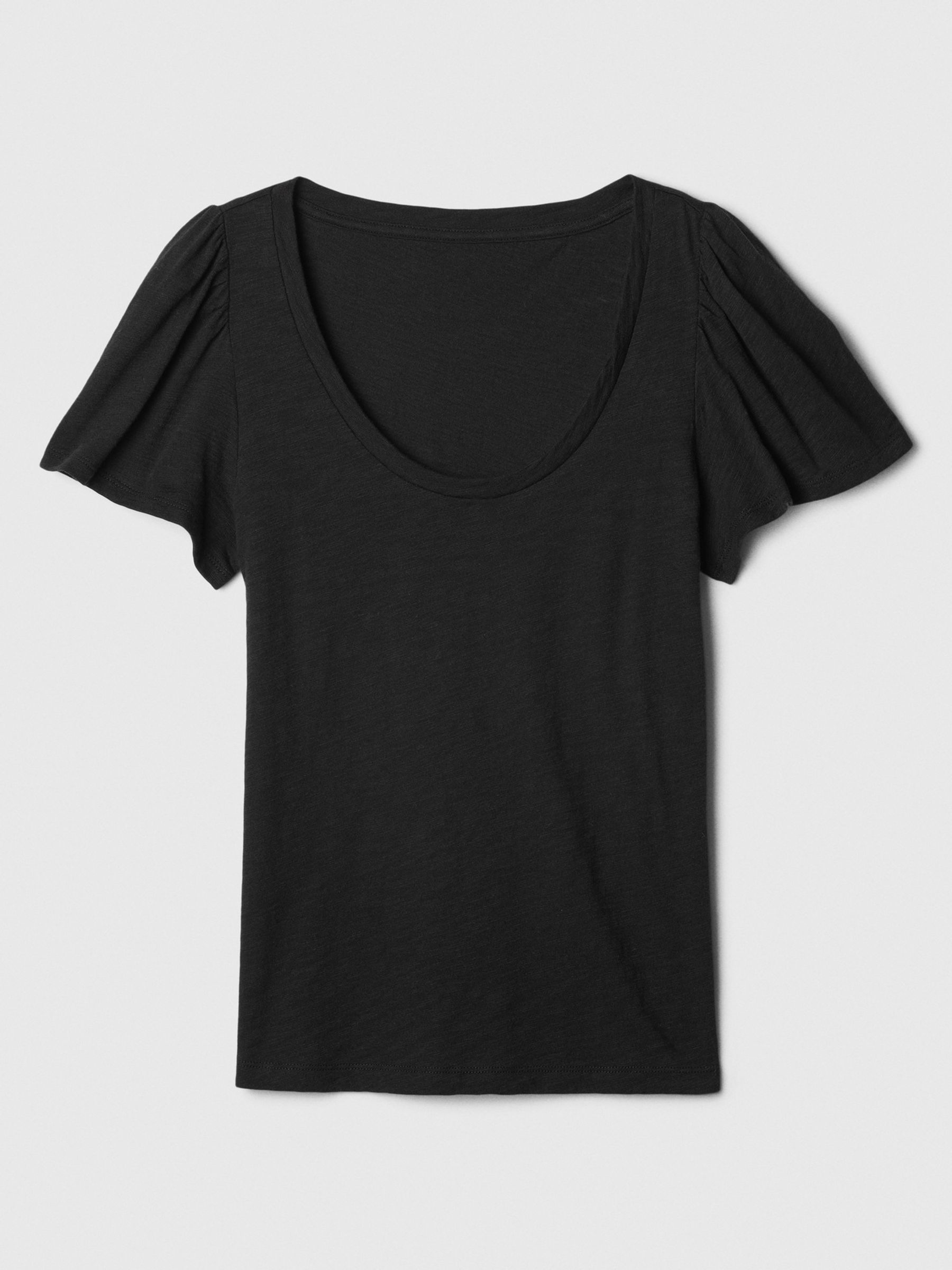 Black Cotton Flutter Short Sleeve T-Shirt - Image 5 of 5
