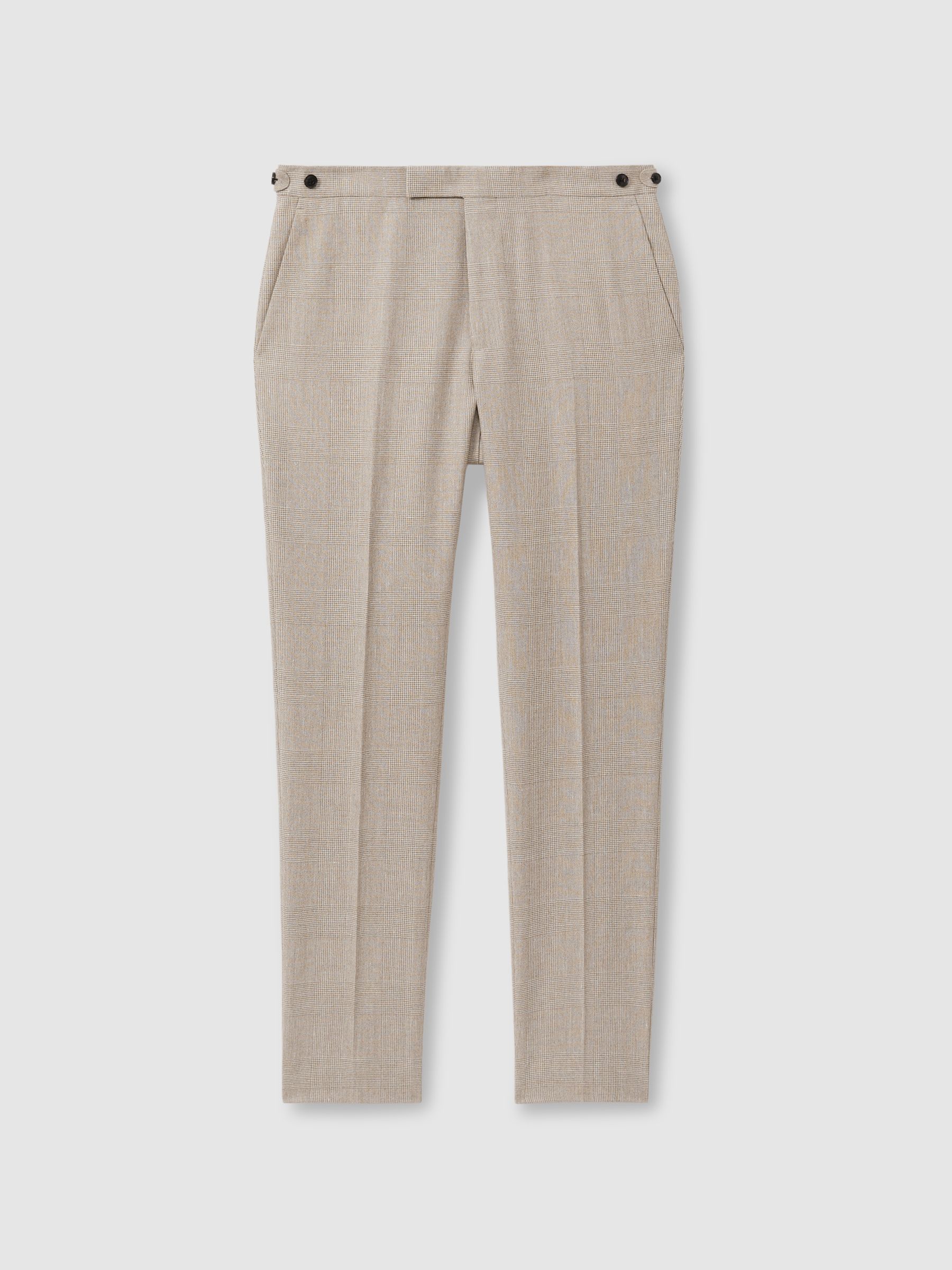 Checked Side Adjuster Trousers in Wool-Linen in Oatmeal - Image 2 of 6