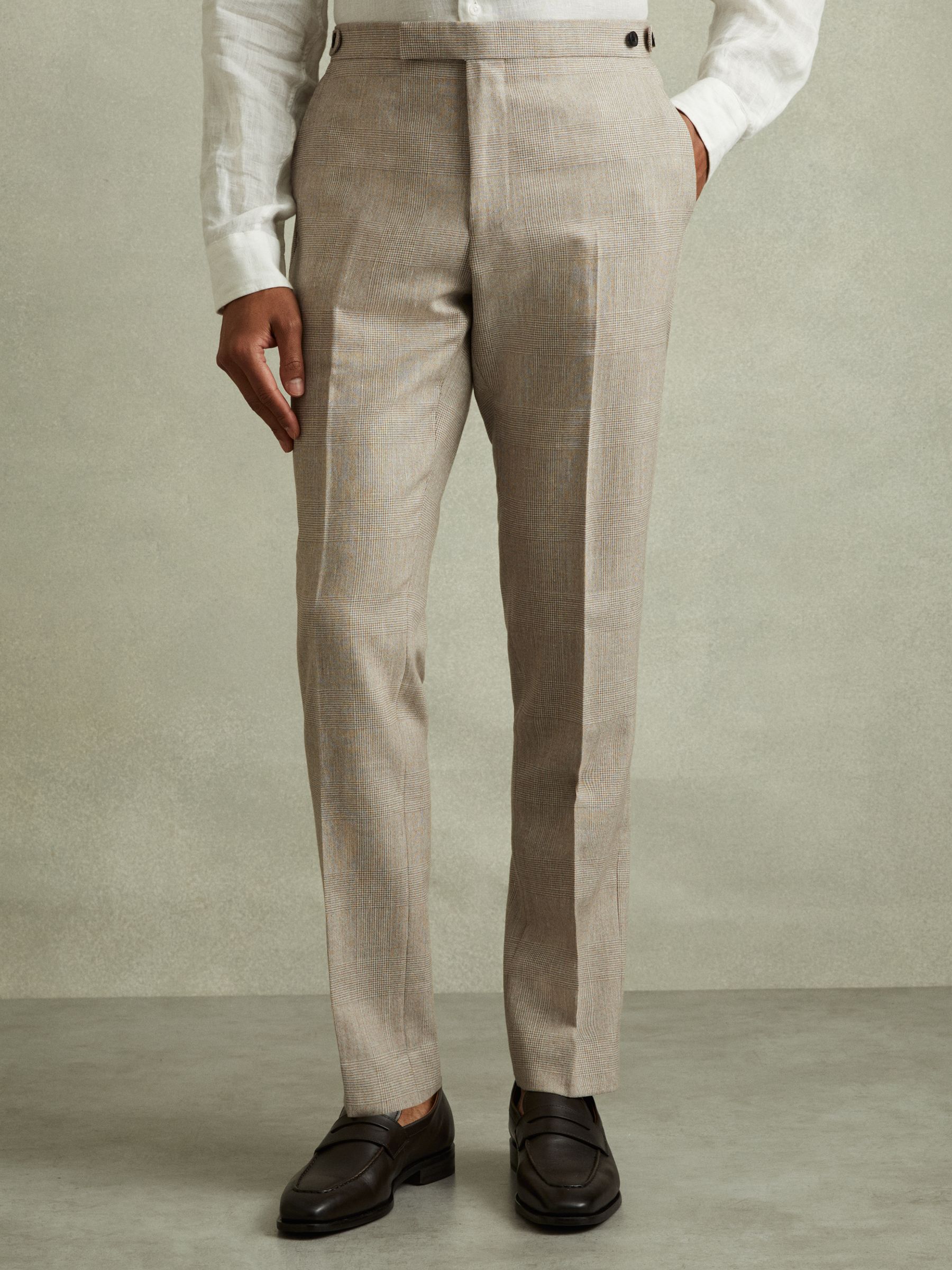 Checked Side Adjuster Trousers in Wool-Linen in Oatmeal - Image 3 of 6