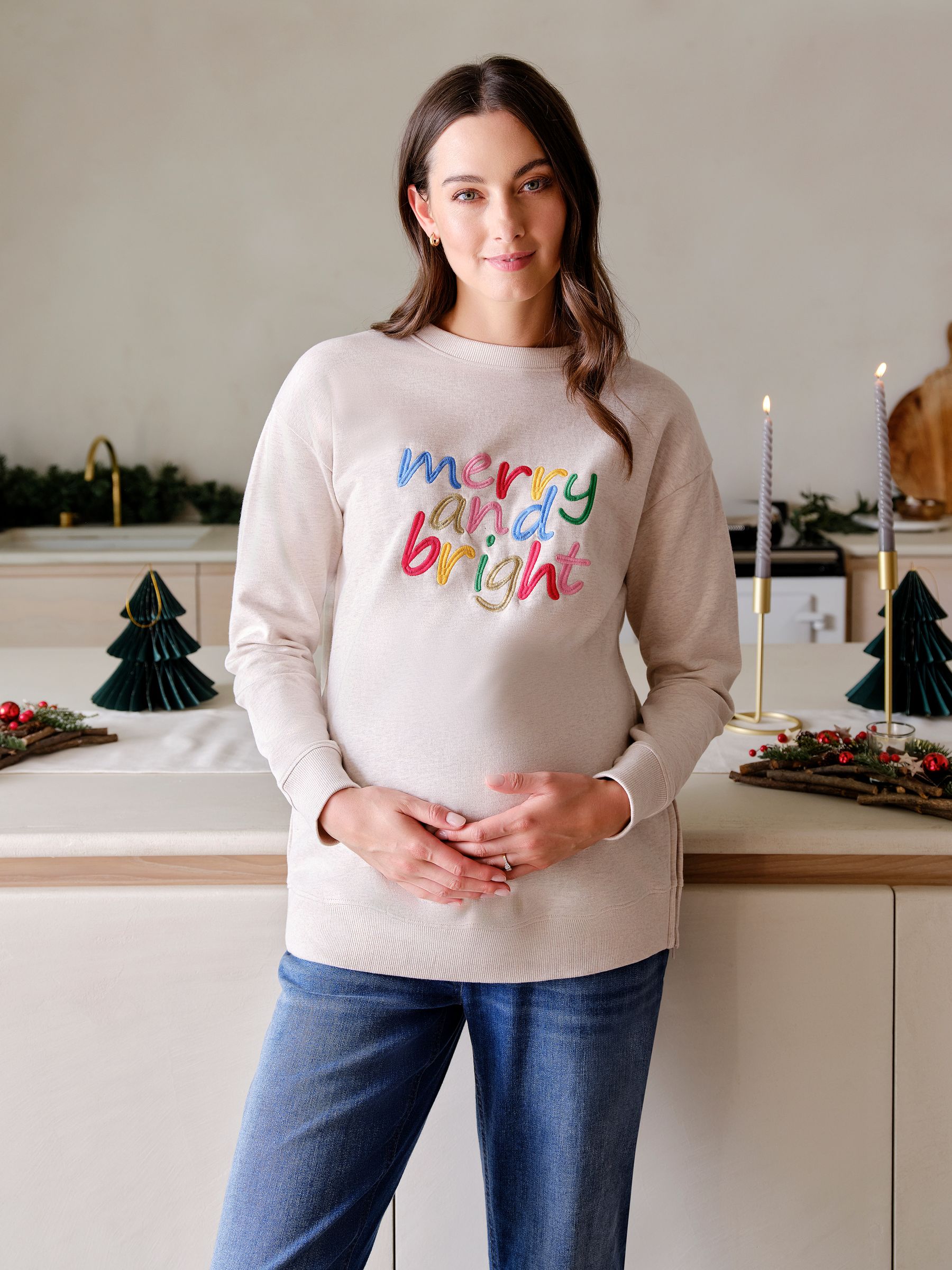 Cream Maternity Merry And Bright Sweatshirt - Image 1 of 5