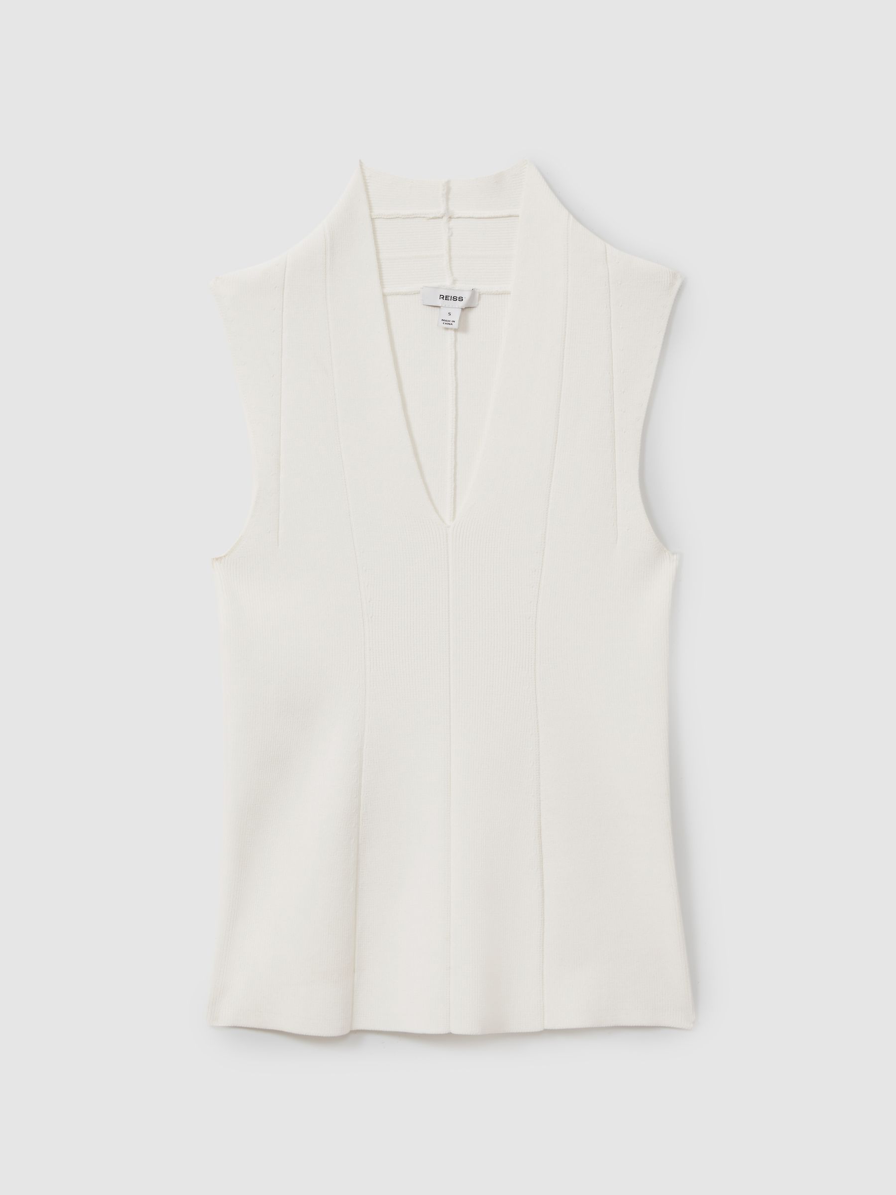 Knitted Sleeveless V-Neck Vest in Ivory - Image 2 of 6