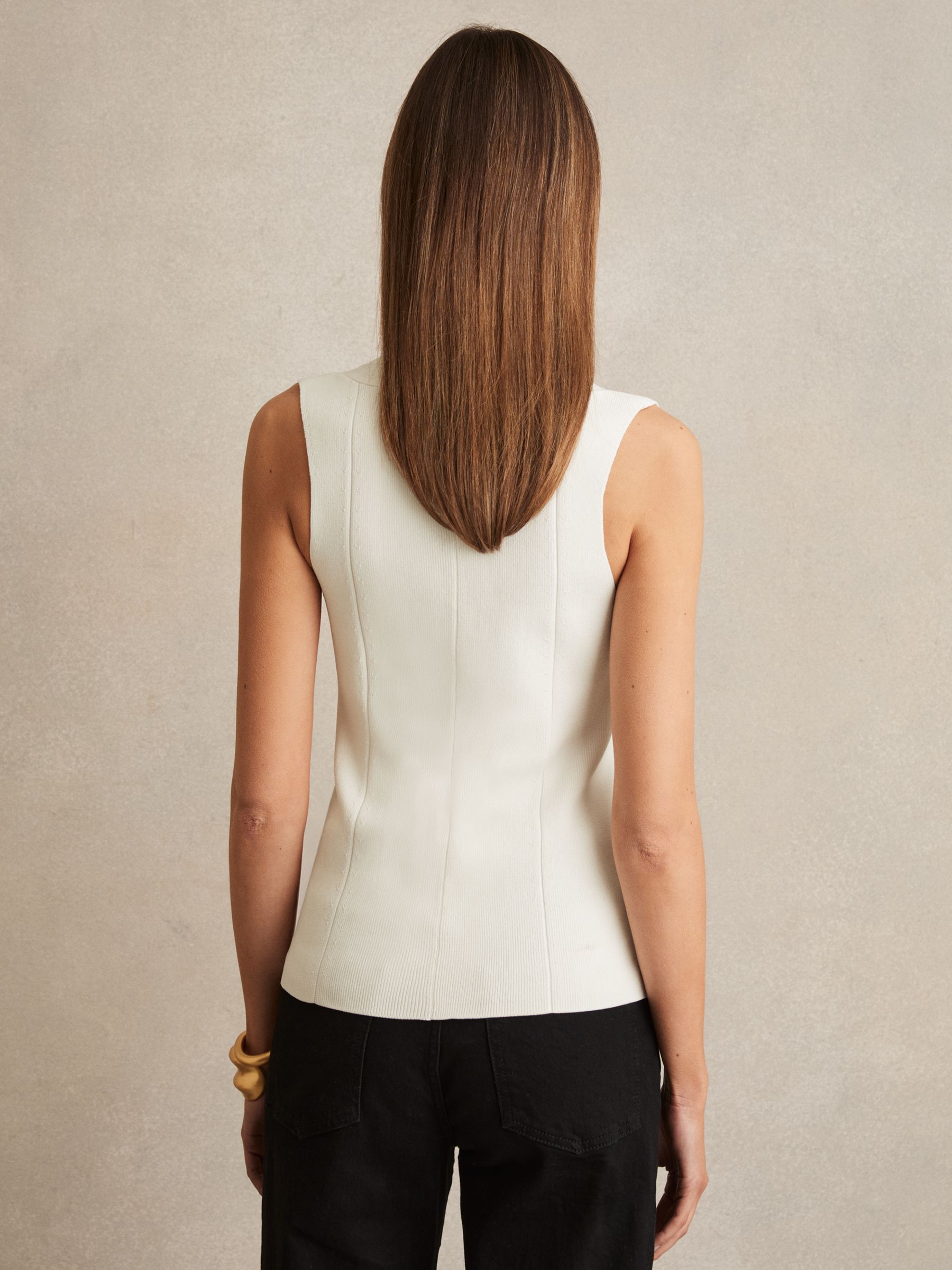 Knitted Sleeveless V-Neck Vest in Ivory - Image 5 of 6