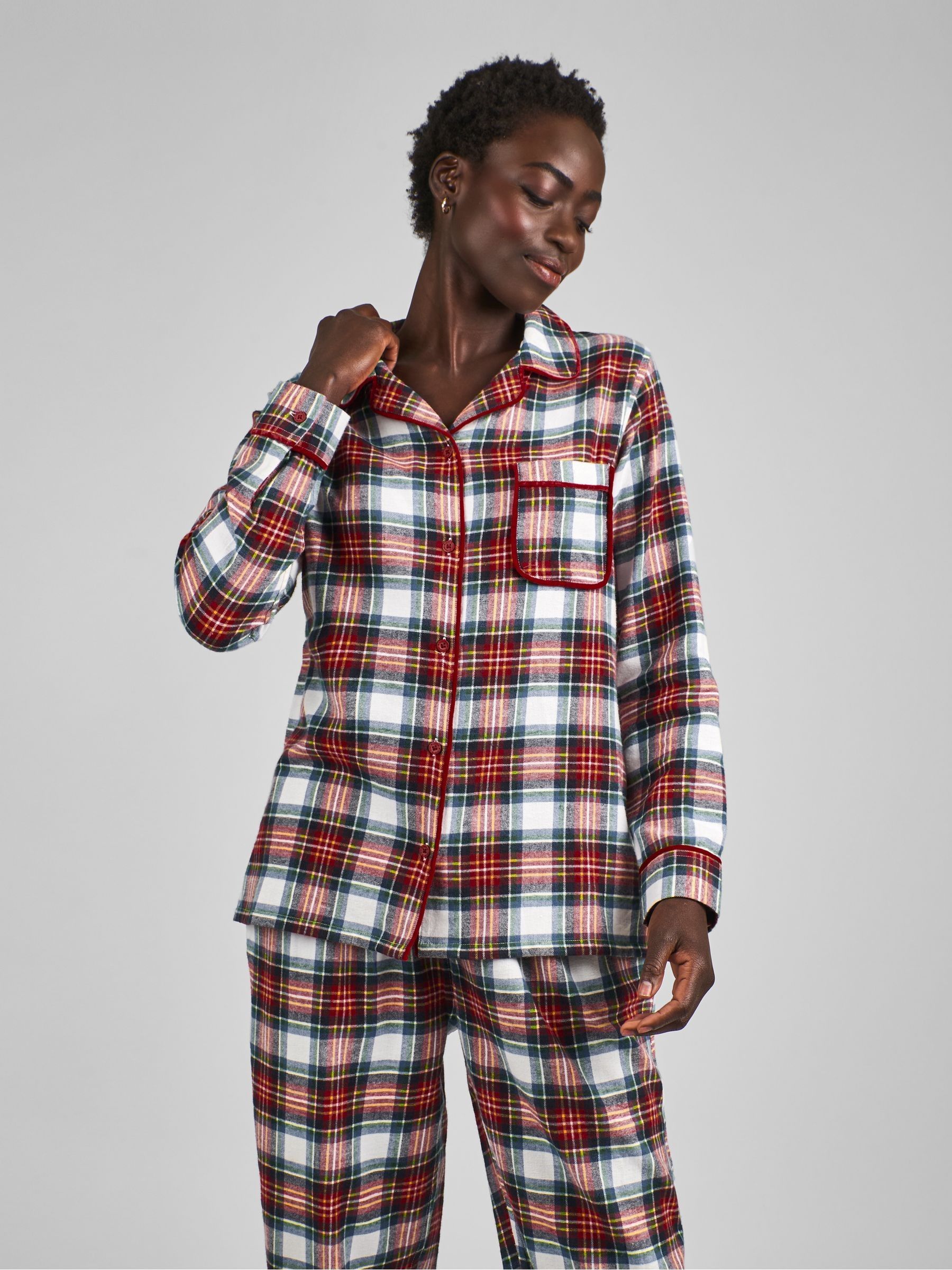 Cream Womens Check Woven Pyjamas Set - Image 2 of 5