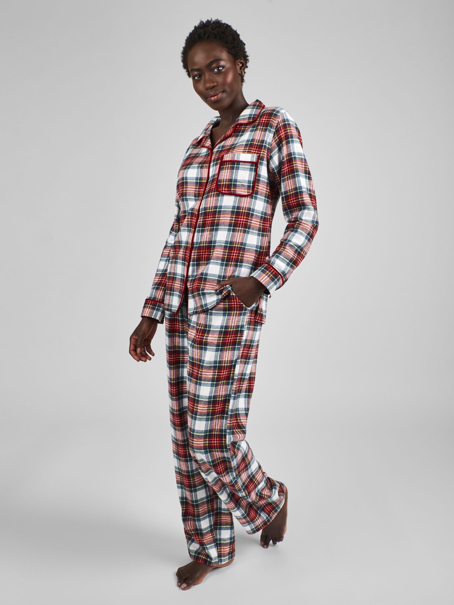 Cream Womens Check Woven Pyjamas Set - Image 3 of 5