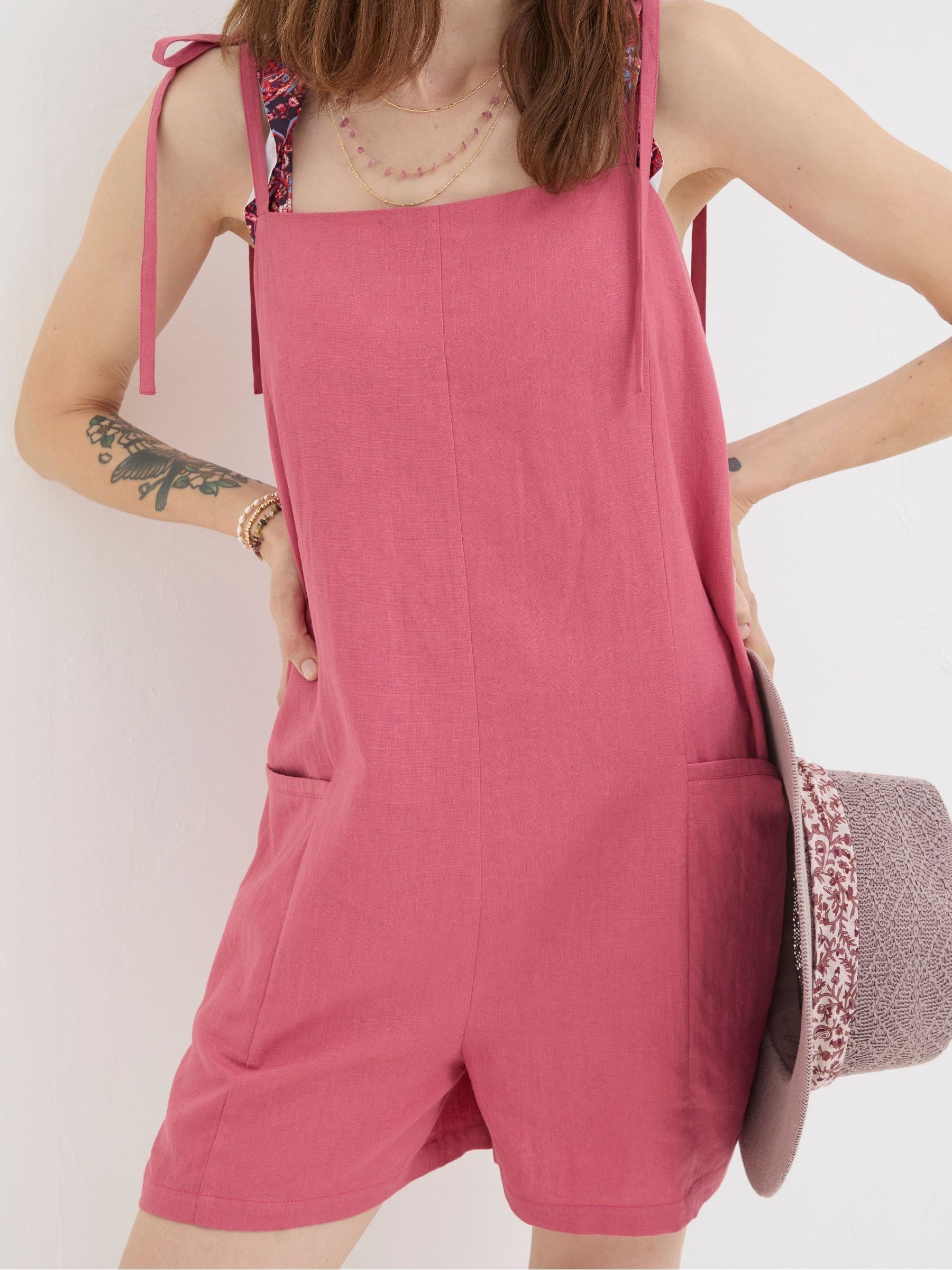 Hallie Pink Linen Blend Playsuit - Image 3 of 5