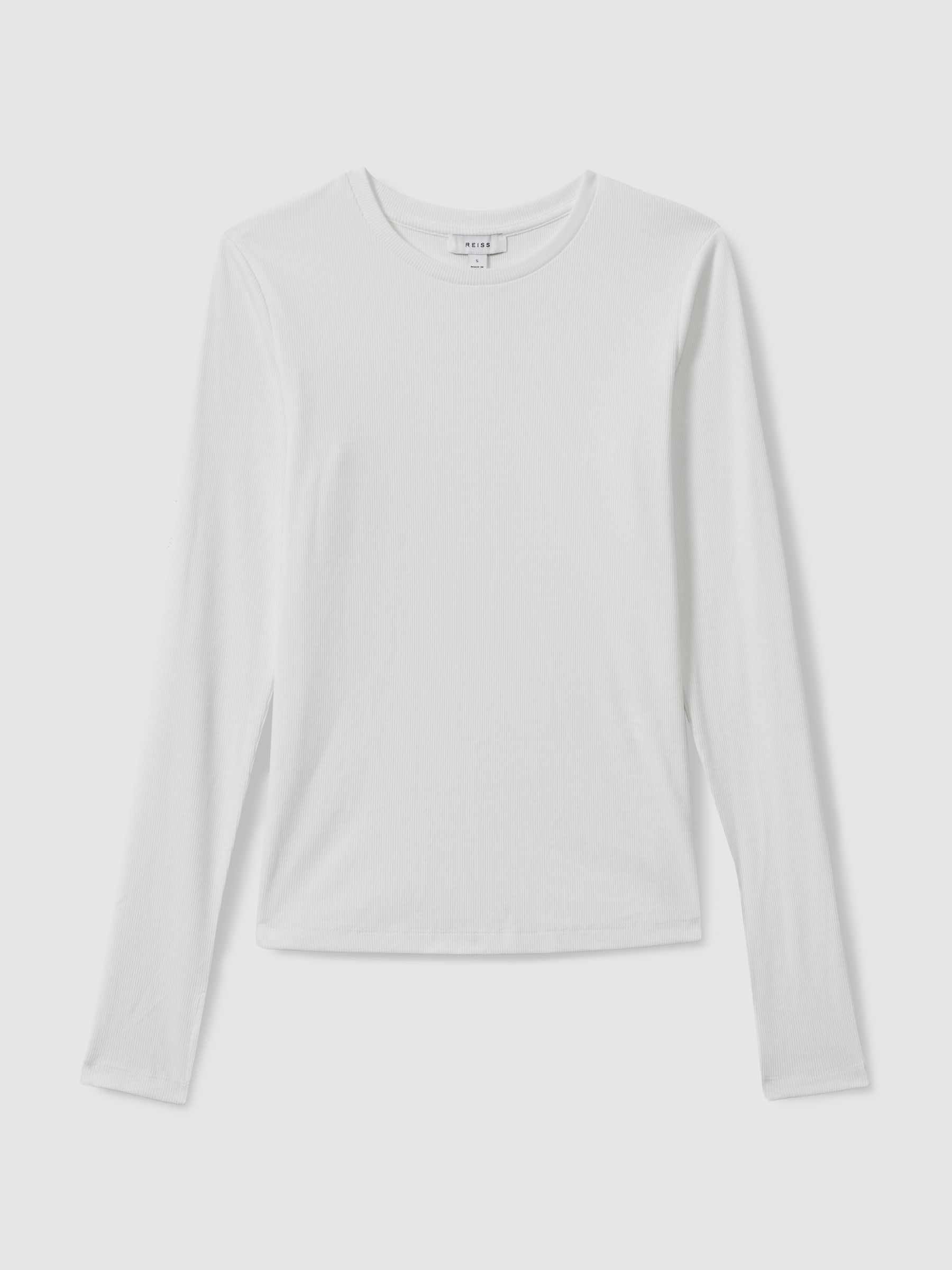 Cotton Blend Crew Neck Top in White - Image 2 of 6