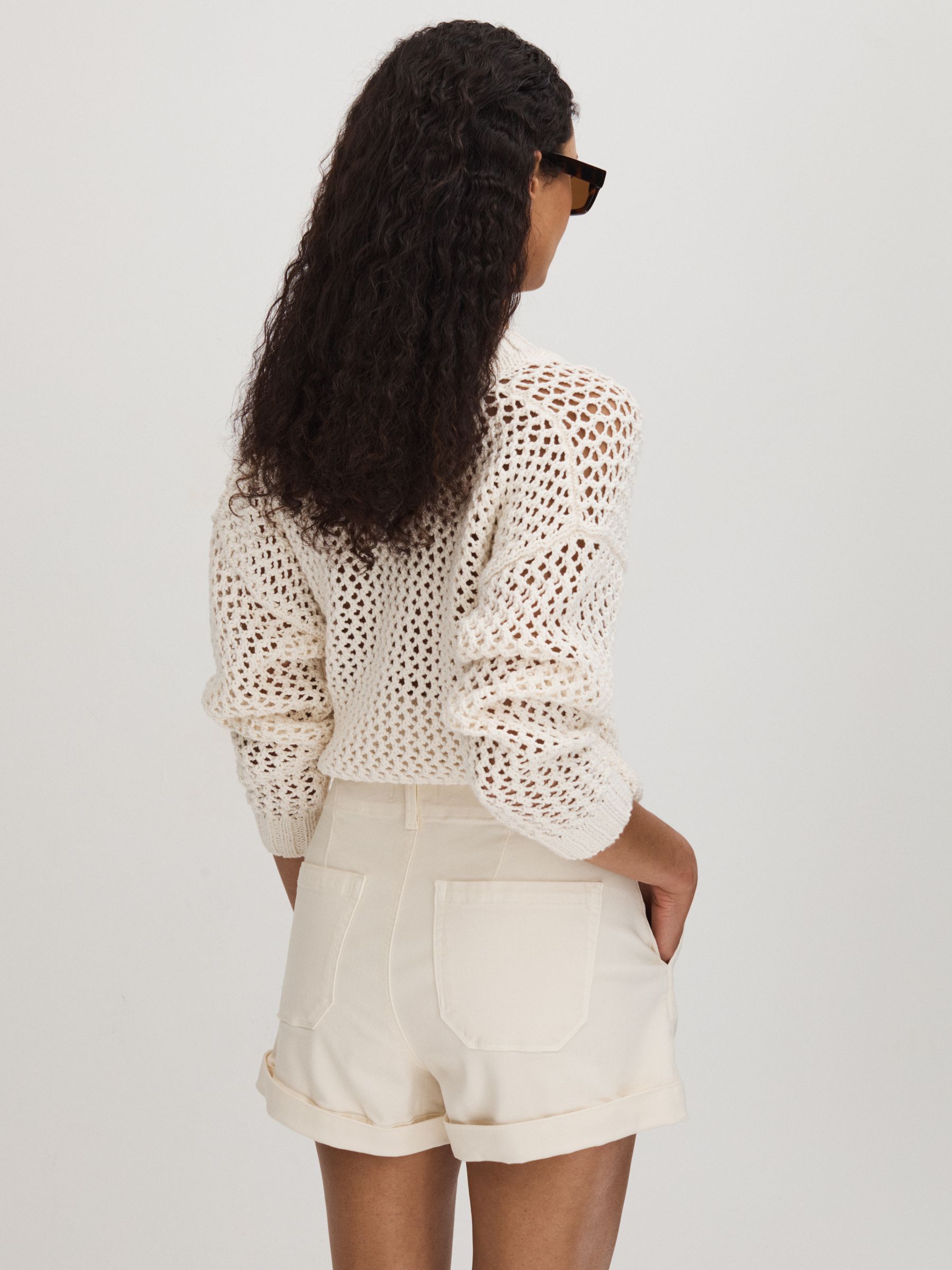 Paige High Rise Shorts With Turned-Up Hems in Sand - Image 4 of 5