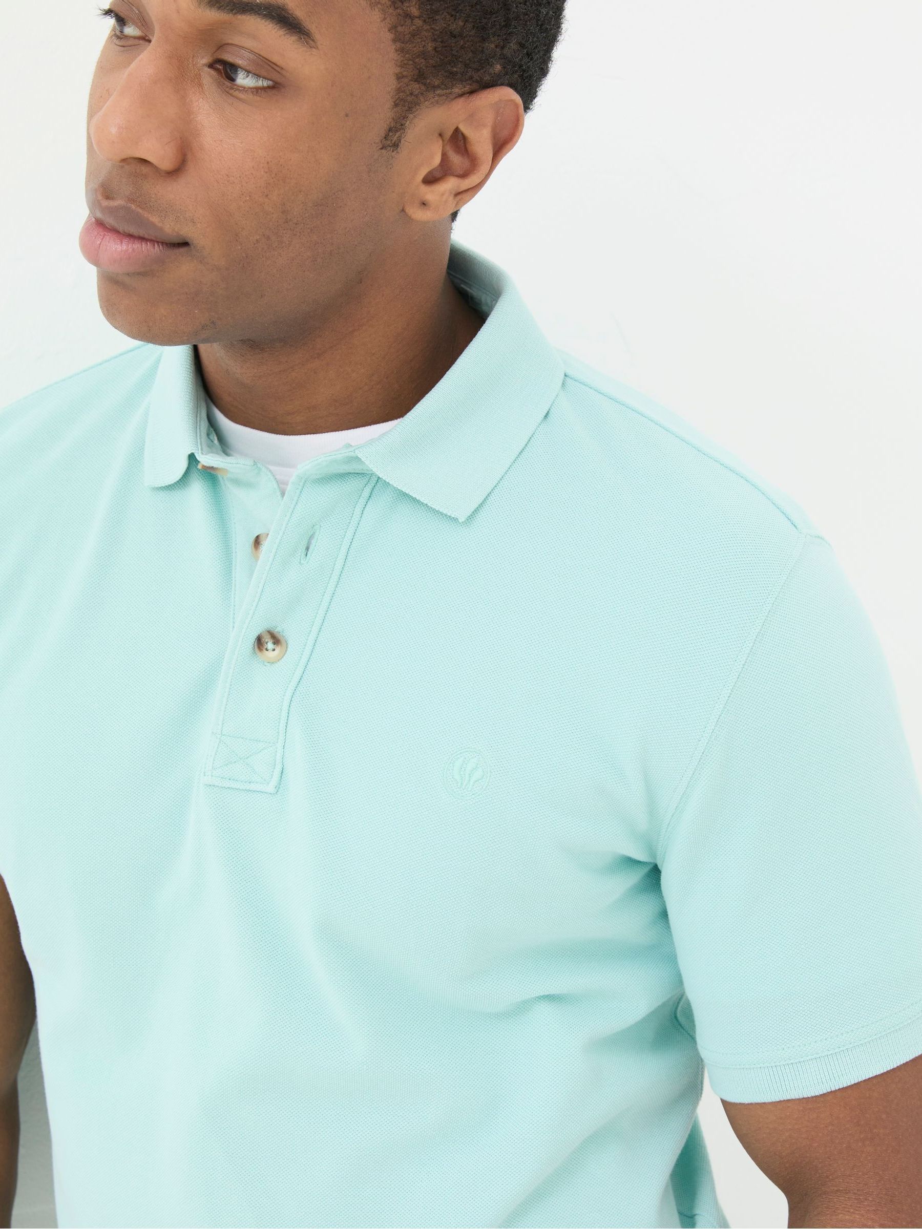 Turquoise Blue Pique Polo Shirt - Image 3 of 4