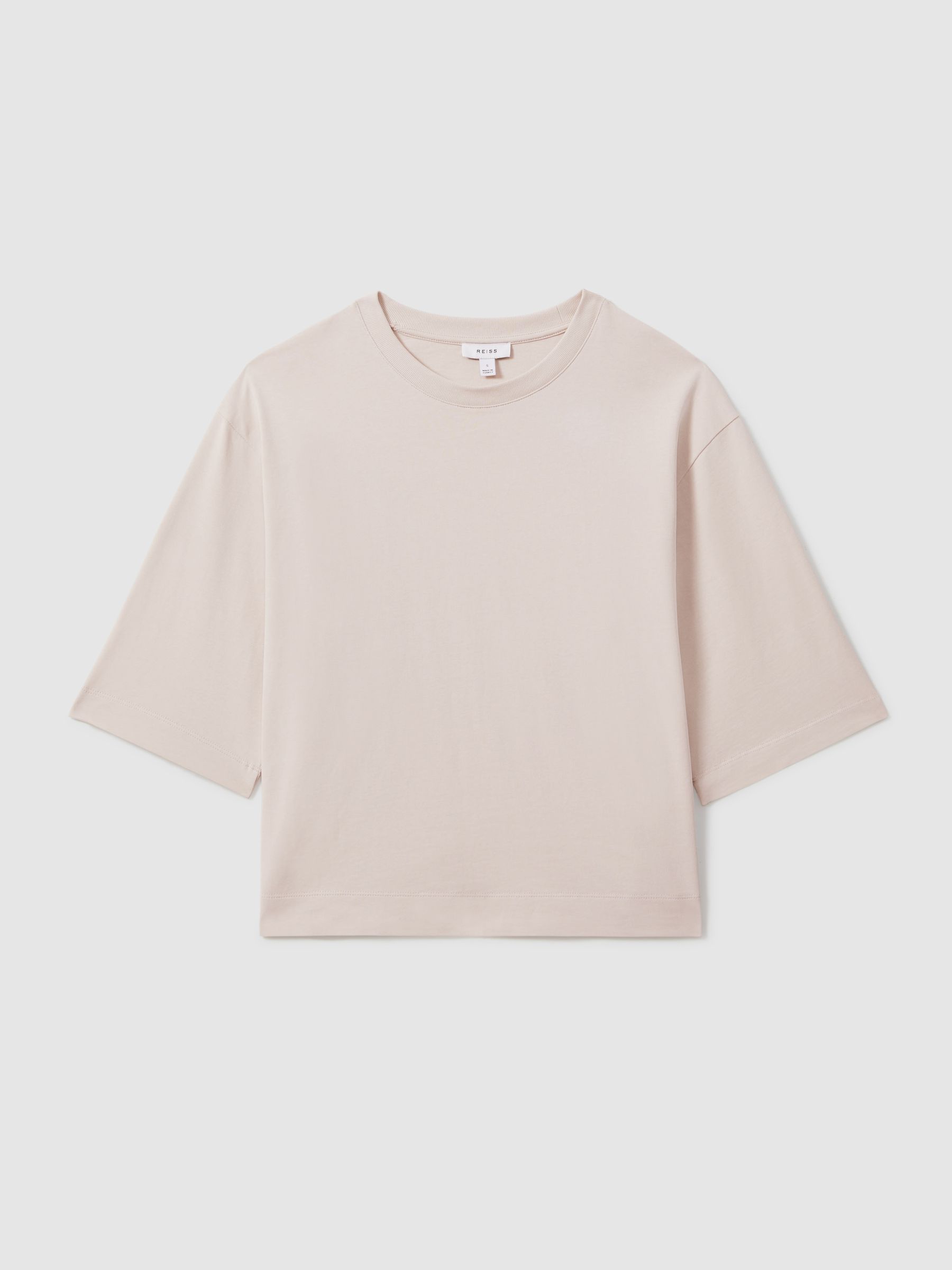 Oversized Cotton Crew Neck T-Shirt in Stone - Image 2 of 5