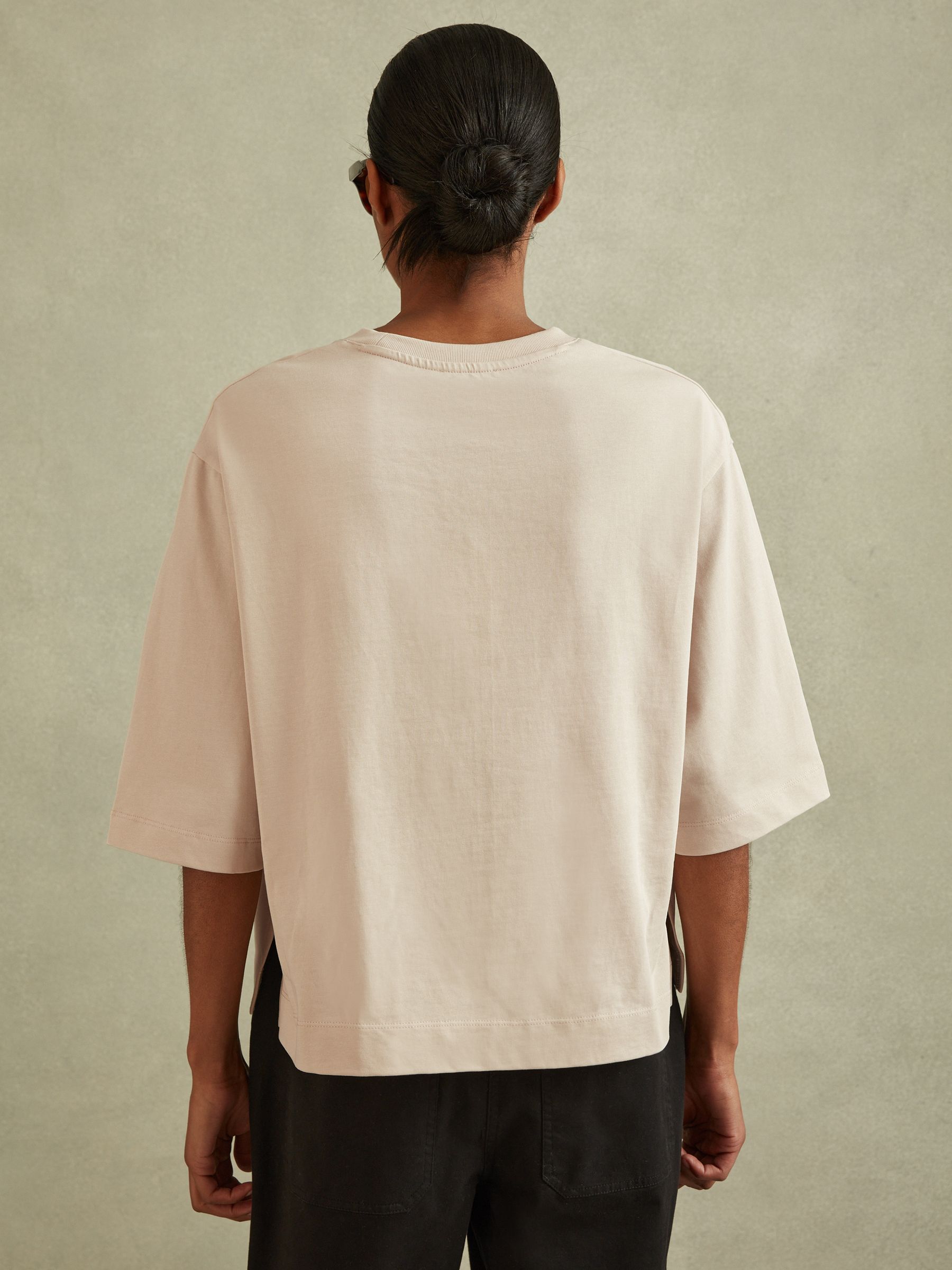 Oversized Cotton Crew Neck T-Shirt in Stone - Image 4 of 5