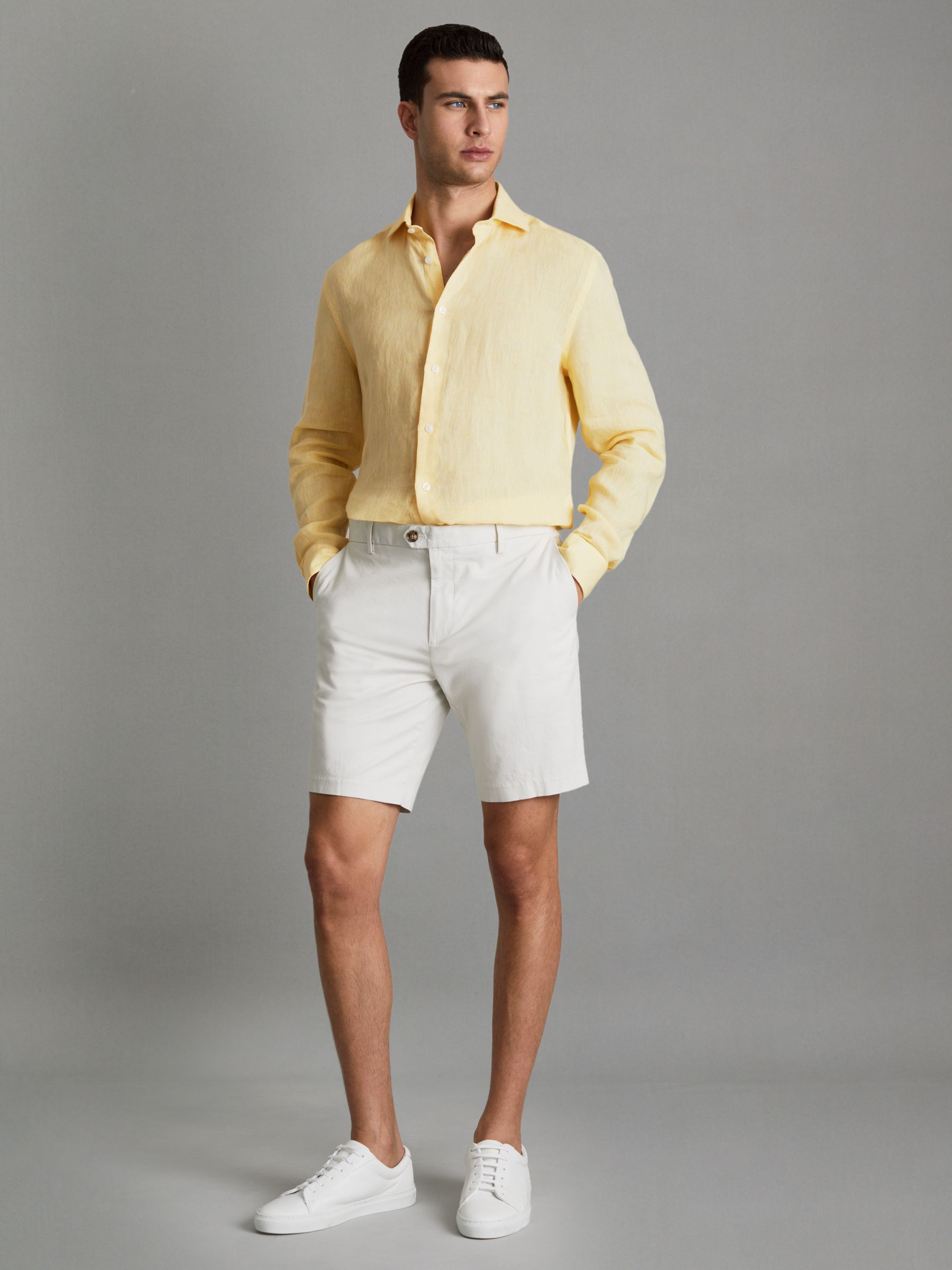 Linen Button-Through Shirt in Melon - Image 3 of 6