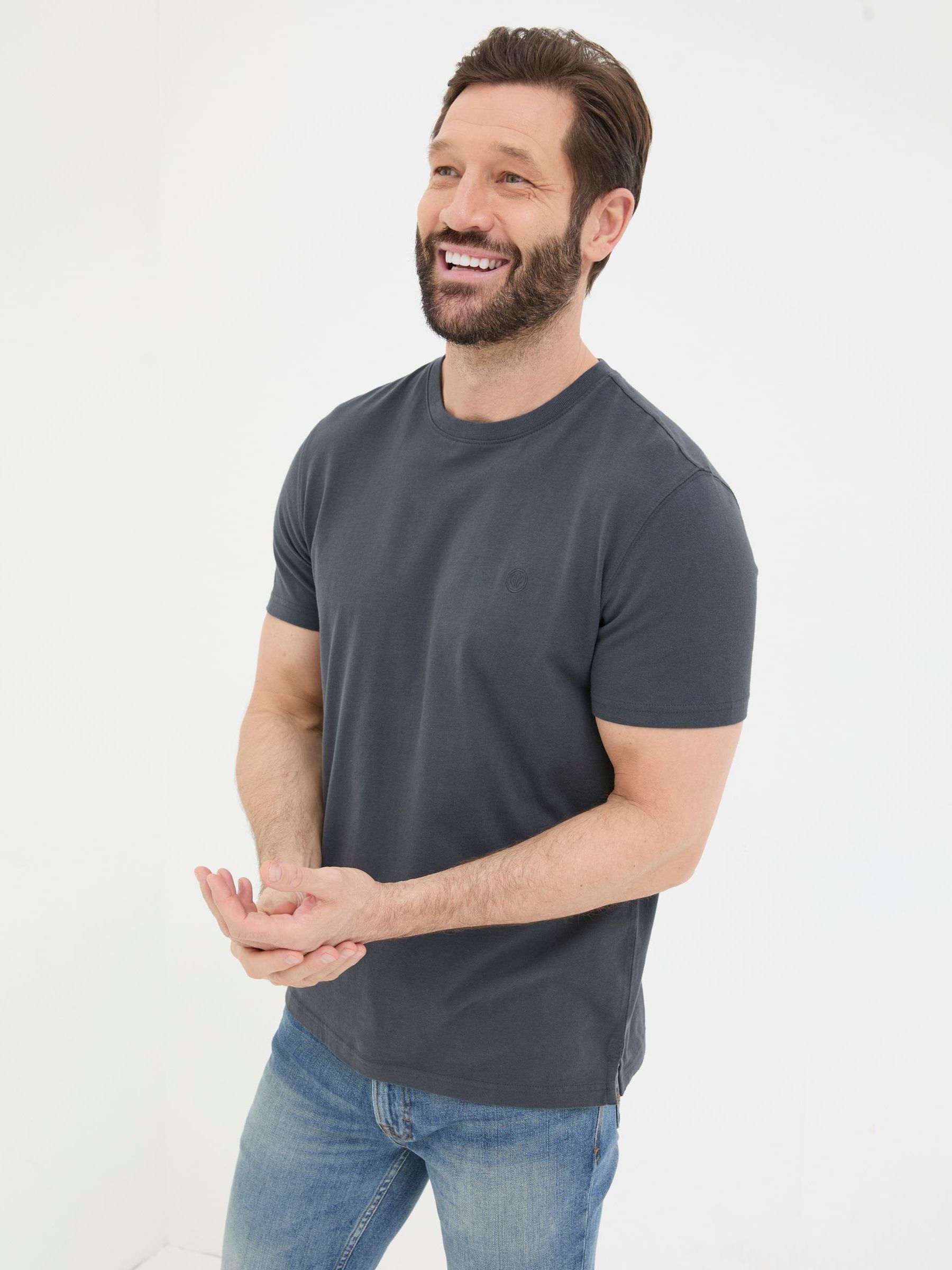 Lulworth Dark Grey 100% Cotton Organic Crew T-Shirt - Image 1 of 5