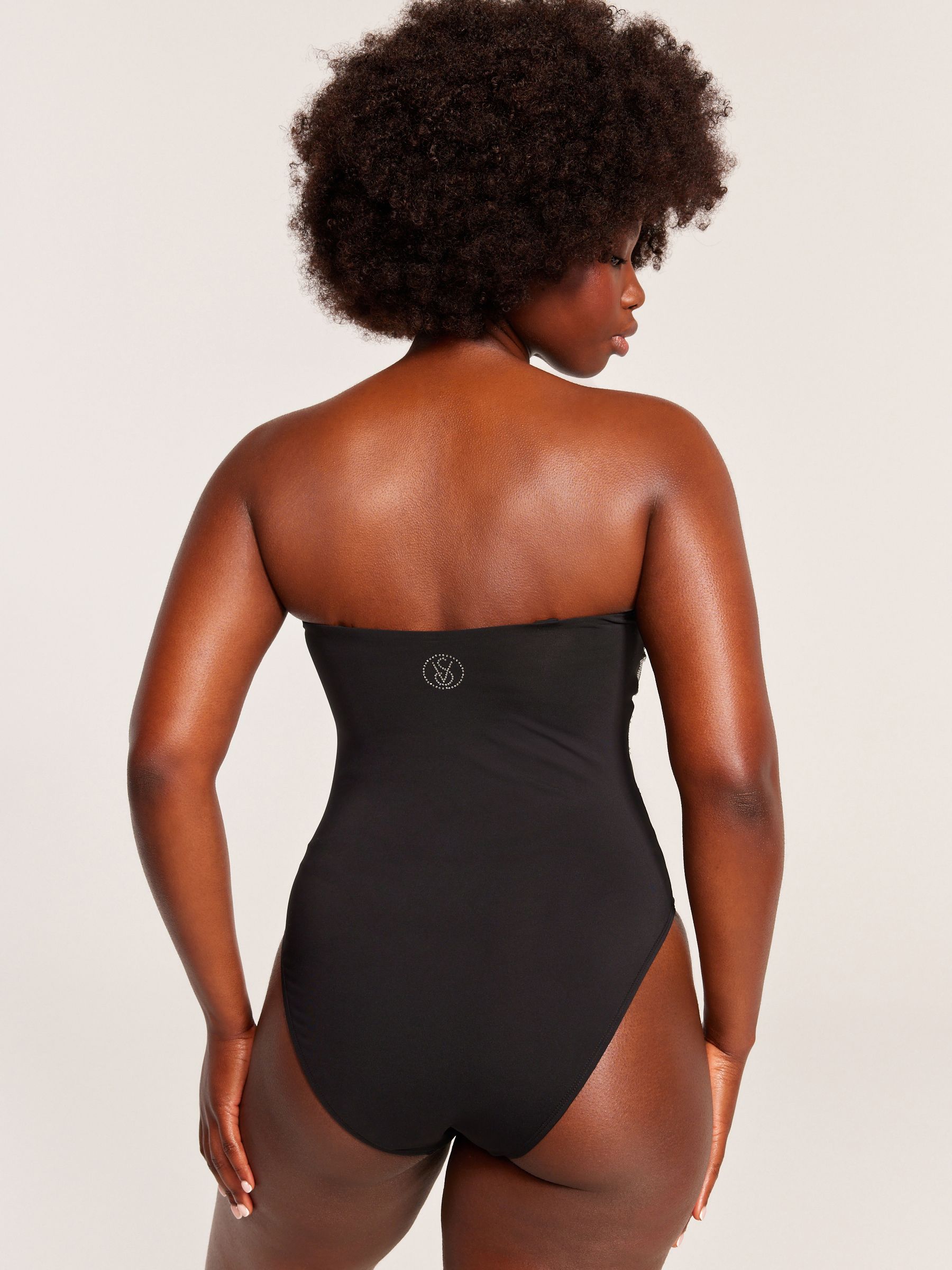 Black Diamanté Monogram Tummy Control Bandeau Swimsuit - Image 2 of 7