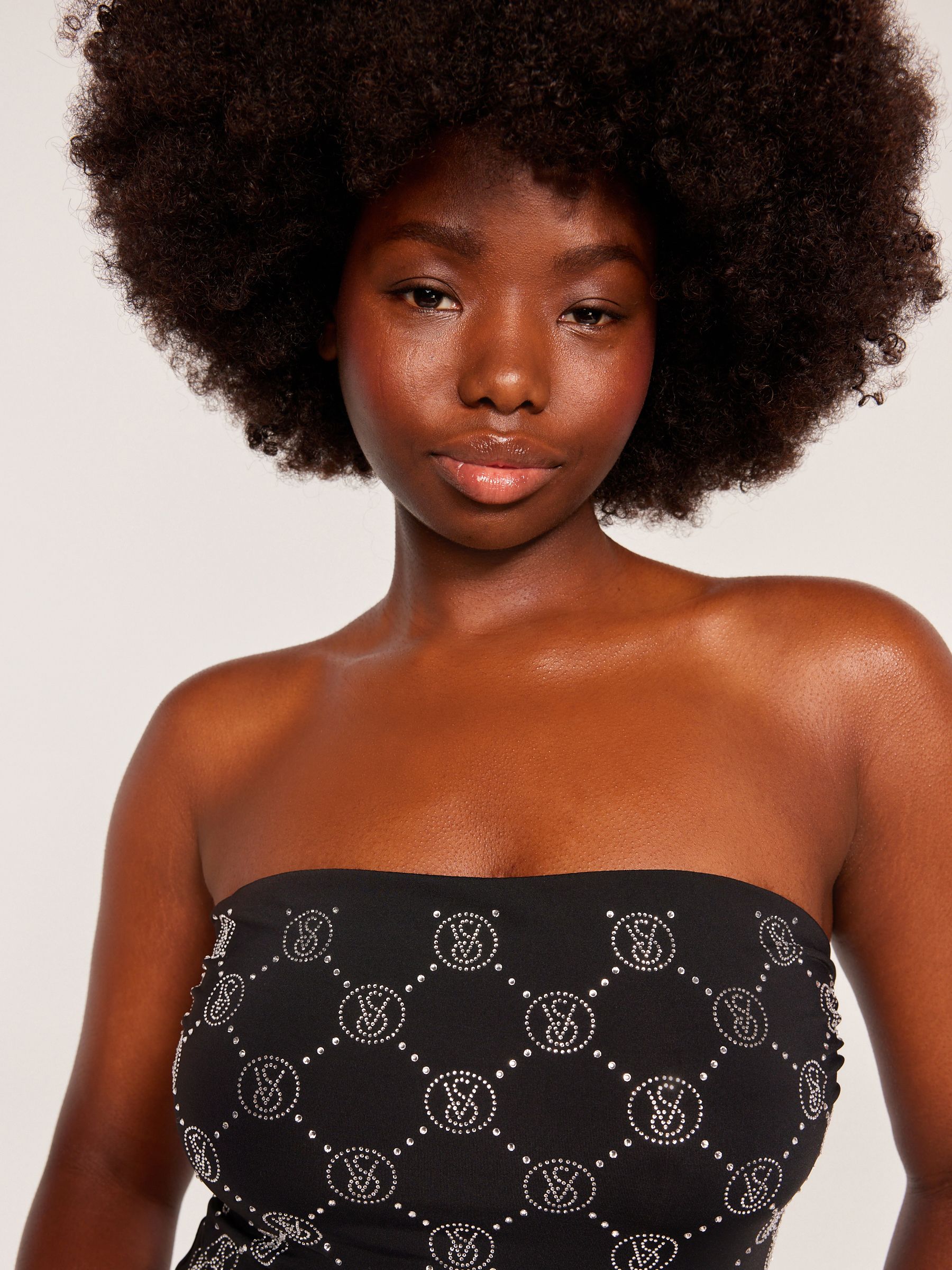Black Diamanté Monogram Tummy Control Bandeau Swimsuit - Image 4 of 7
