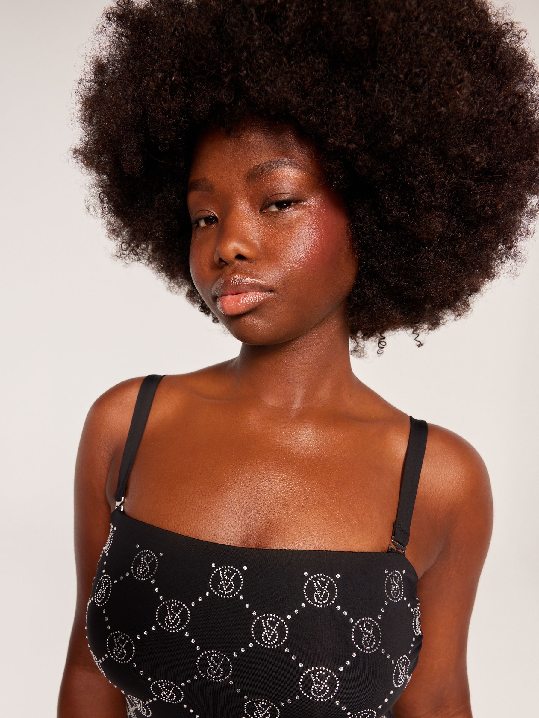 Black Diamanté Monogram Tummy Control Bandeau Swimsuit - Image 5 of 7