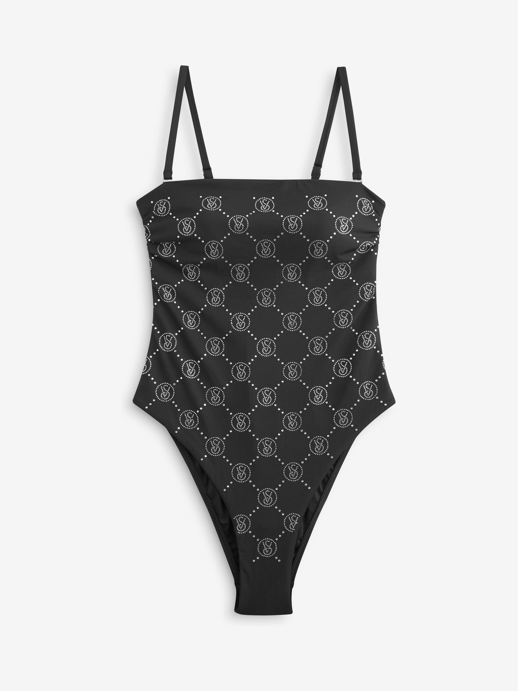 Black Diamanté Monogram Tummy Control Bandeau Swimsuit - Image 7 of 7