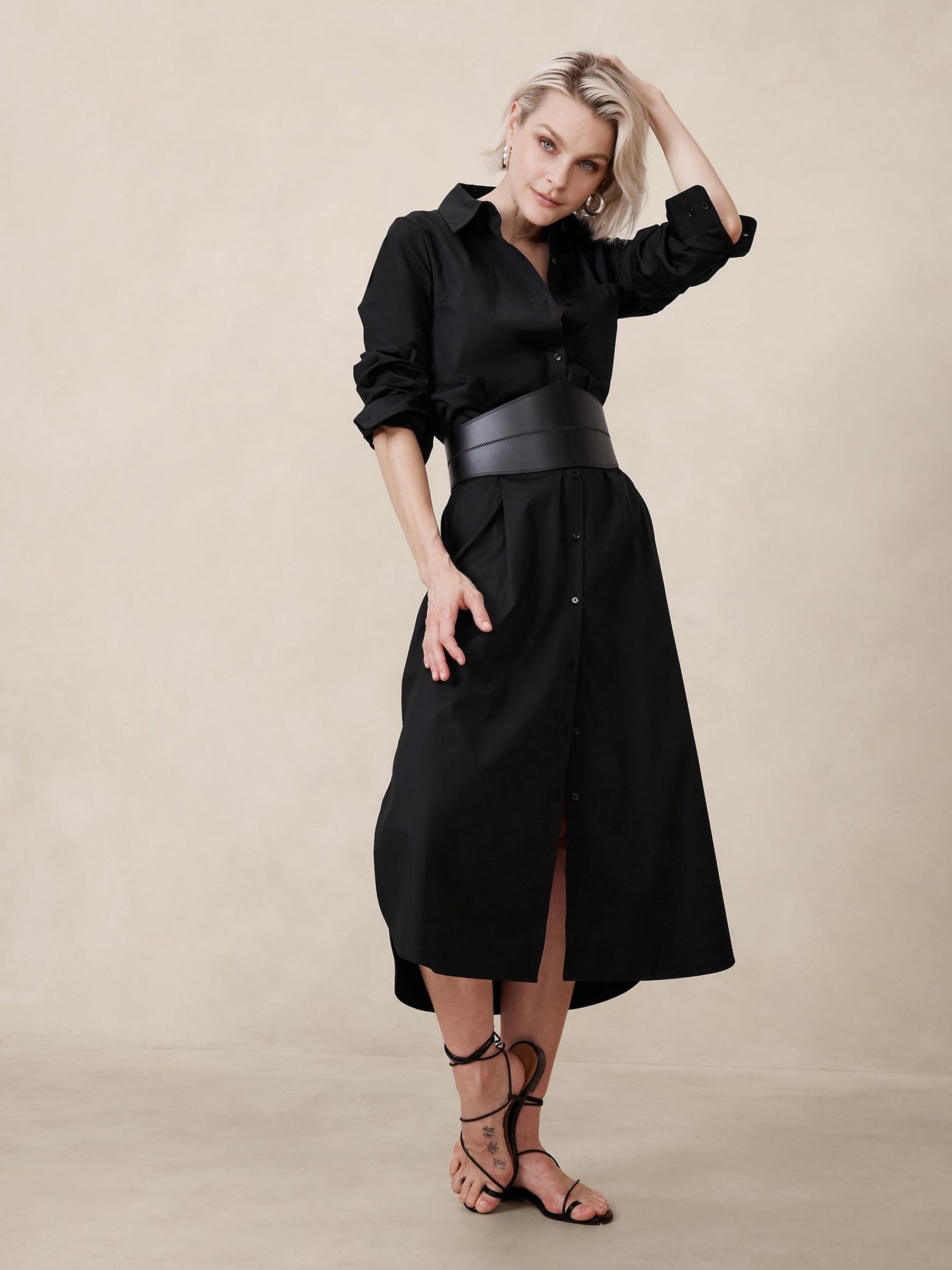 Banana Republic Black Poplin Maxi Shirt Dress - Image 1 of 1
