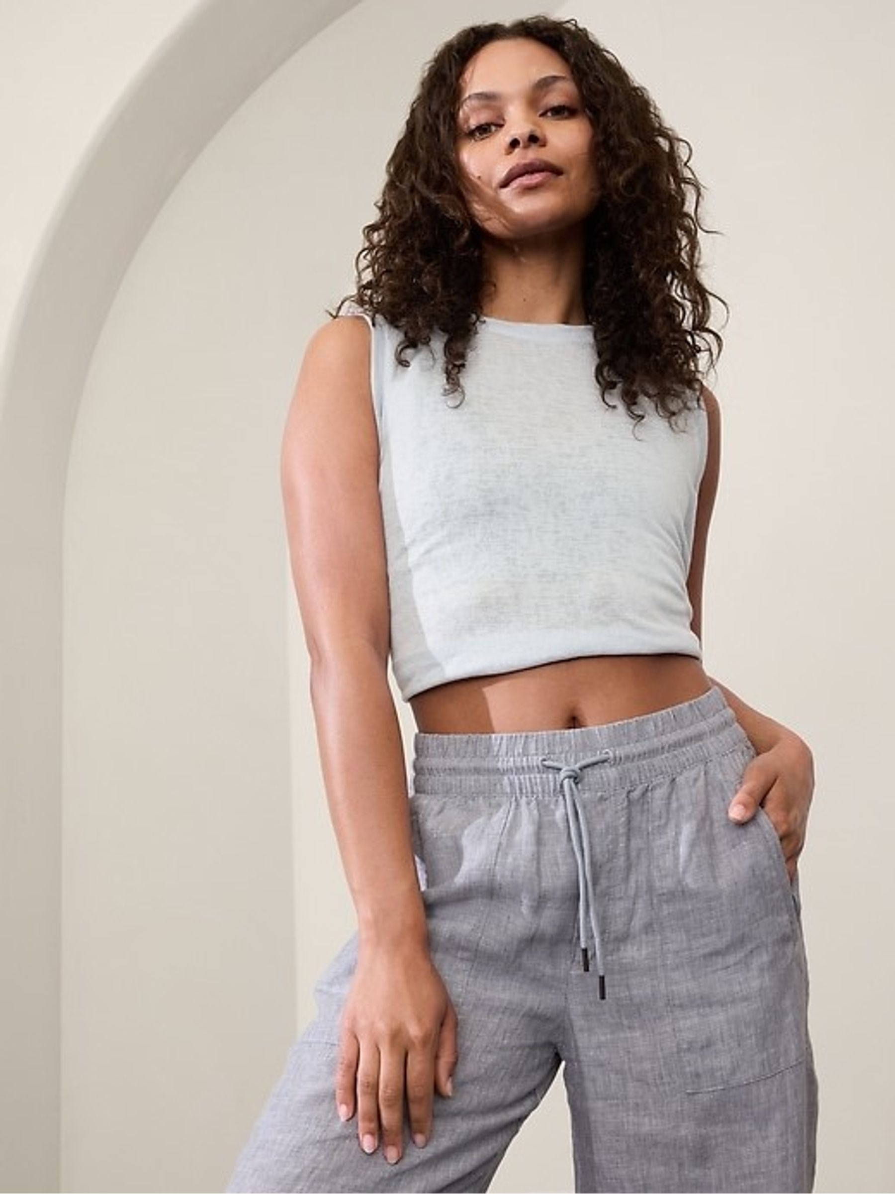 Athleta Grey 100% Linen Retreat Wide Leg Trousers | Gap