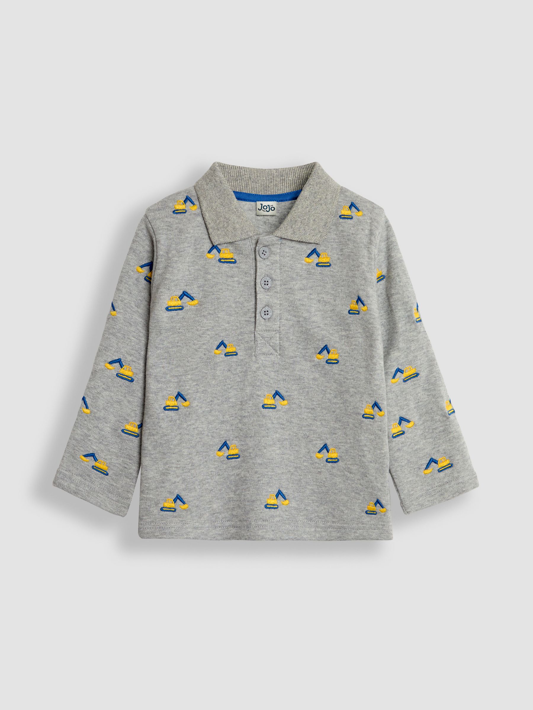 Grey Marl Digger Long Sleeve Embroidered Polo Shirt - Image 1 of 3