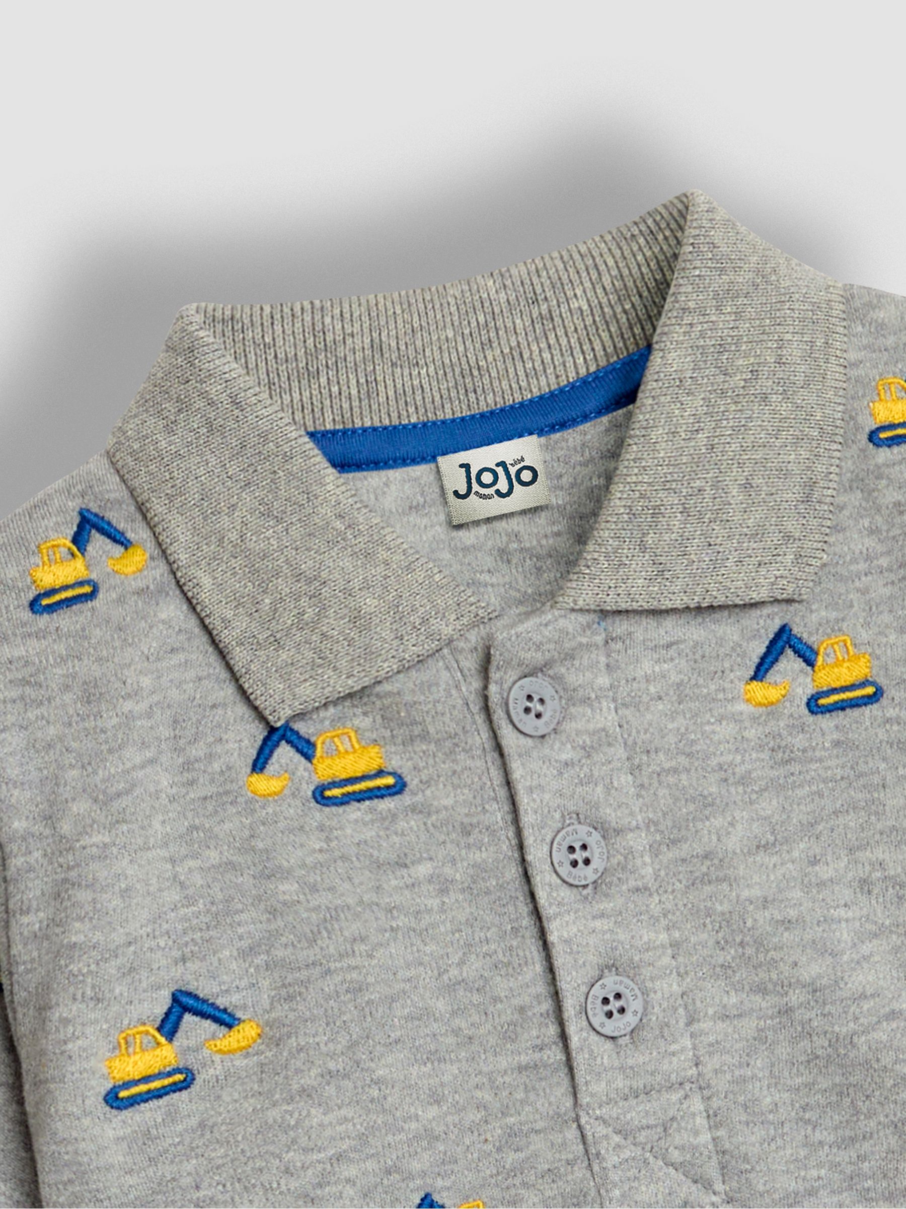 Grey Marl Digger Long Sleeve Embroidered Polo Shirt - Image 3 of 3
