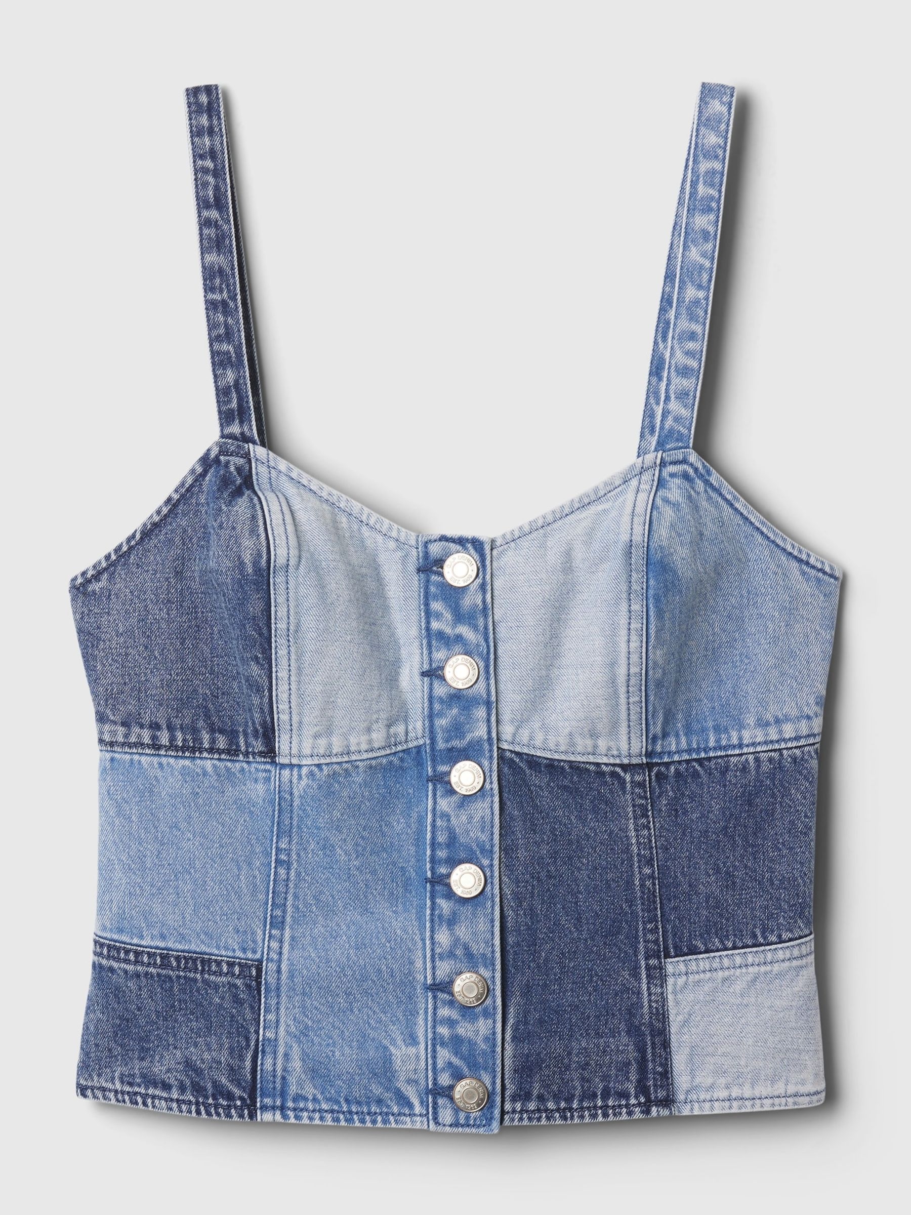 Blue Patchwork Denim Corset Top - Image 5 of 5