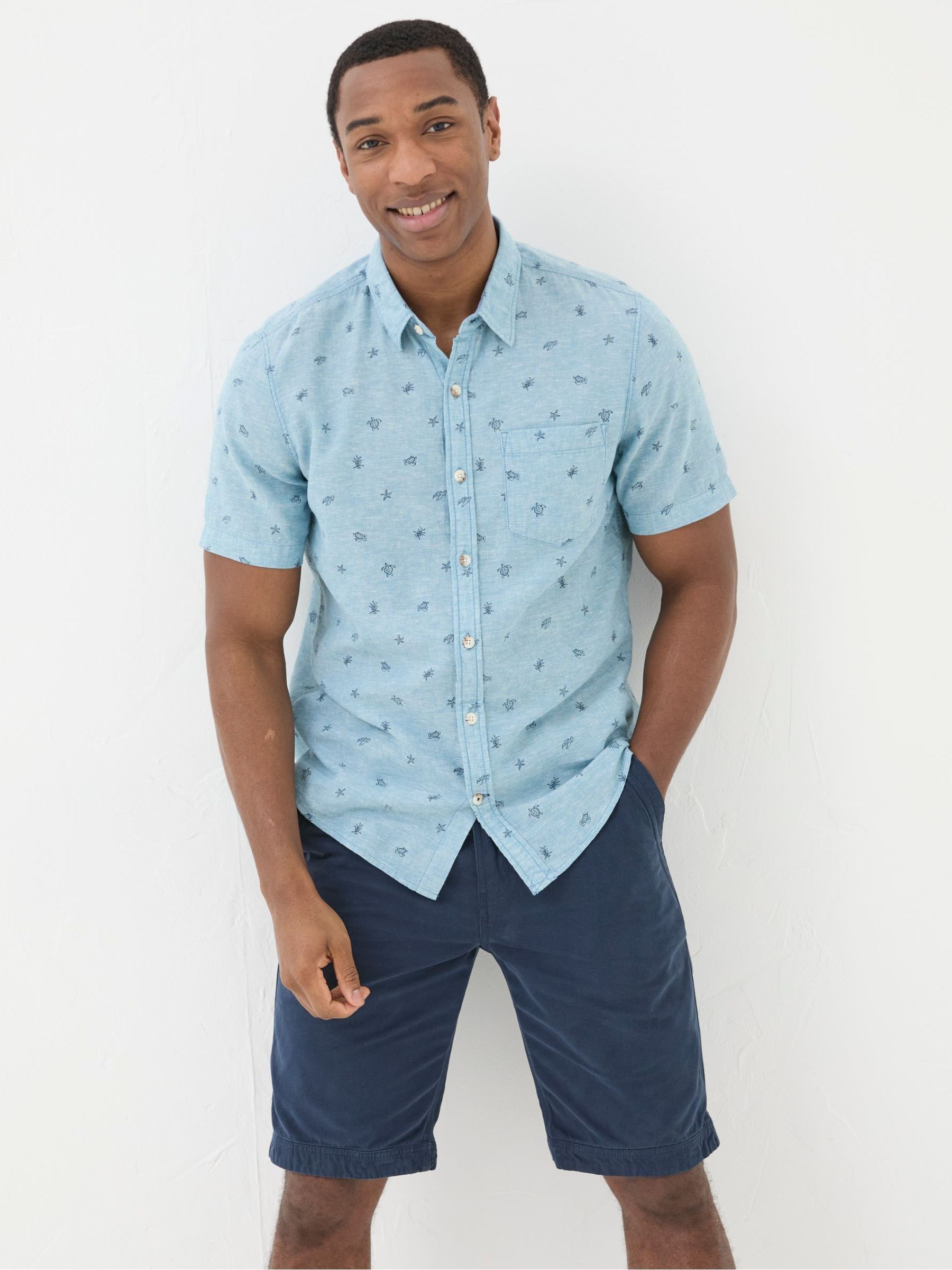 Blue Short Sleeve Turtle Print Shirt - Image 1 of 4