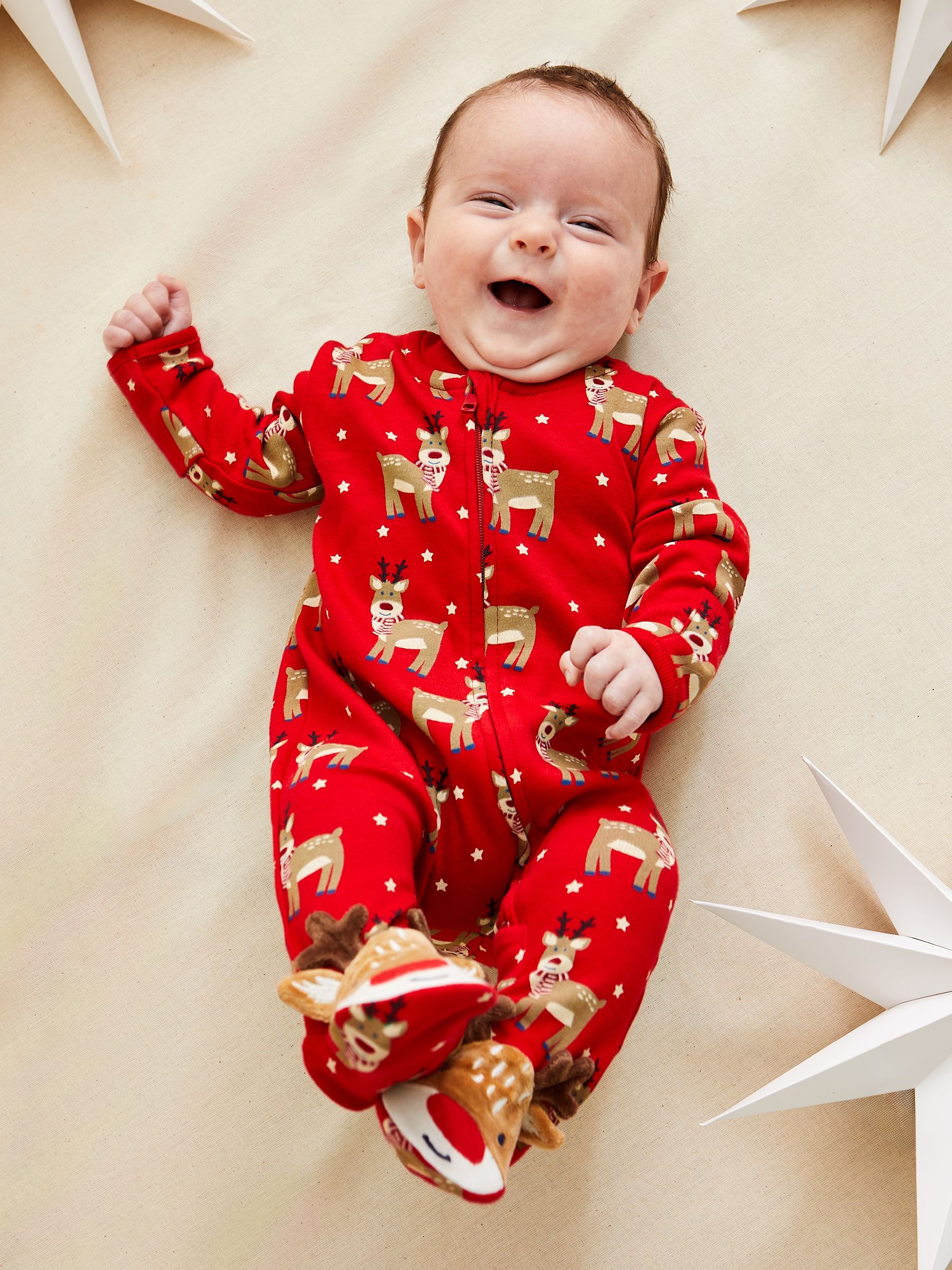 Red Cotton Christmas Print Zip Sleepsuit - Image 2 of 7