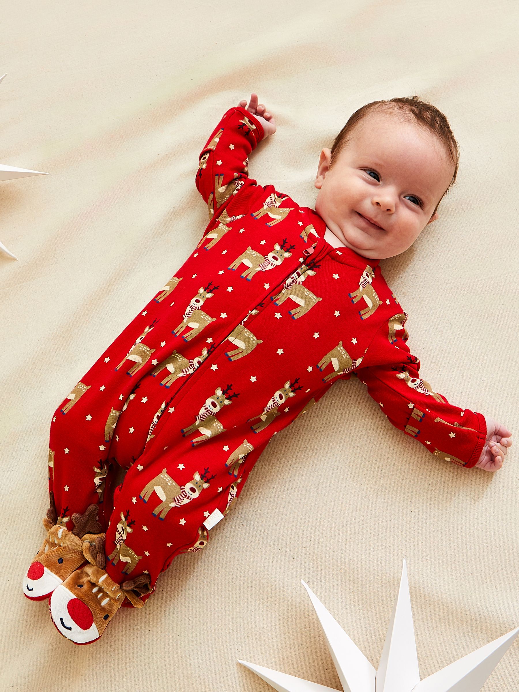 Red Cotton Christmas Print Zip Sleepsuit - Image 3 of 7