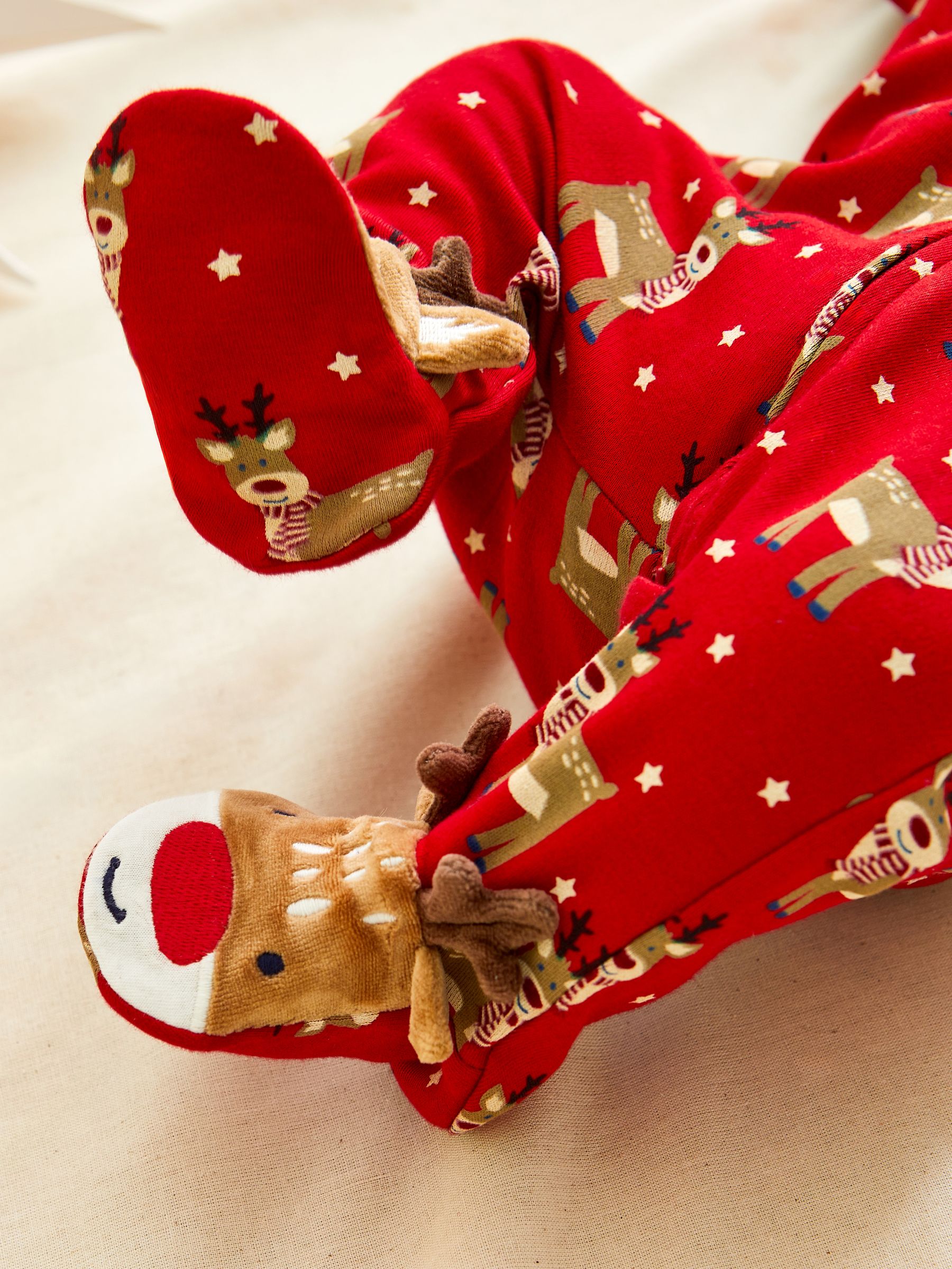 Red Cotton Christmas Print Zip Sleepsuit - Image 4 of 7
