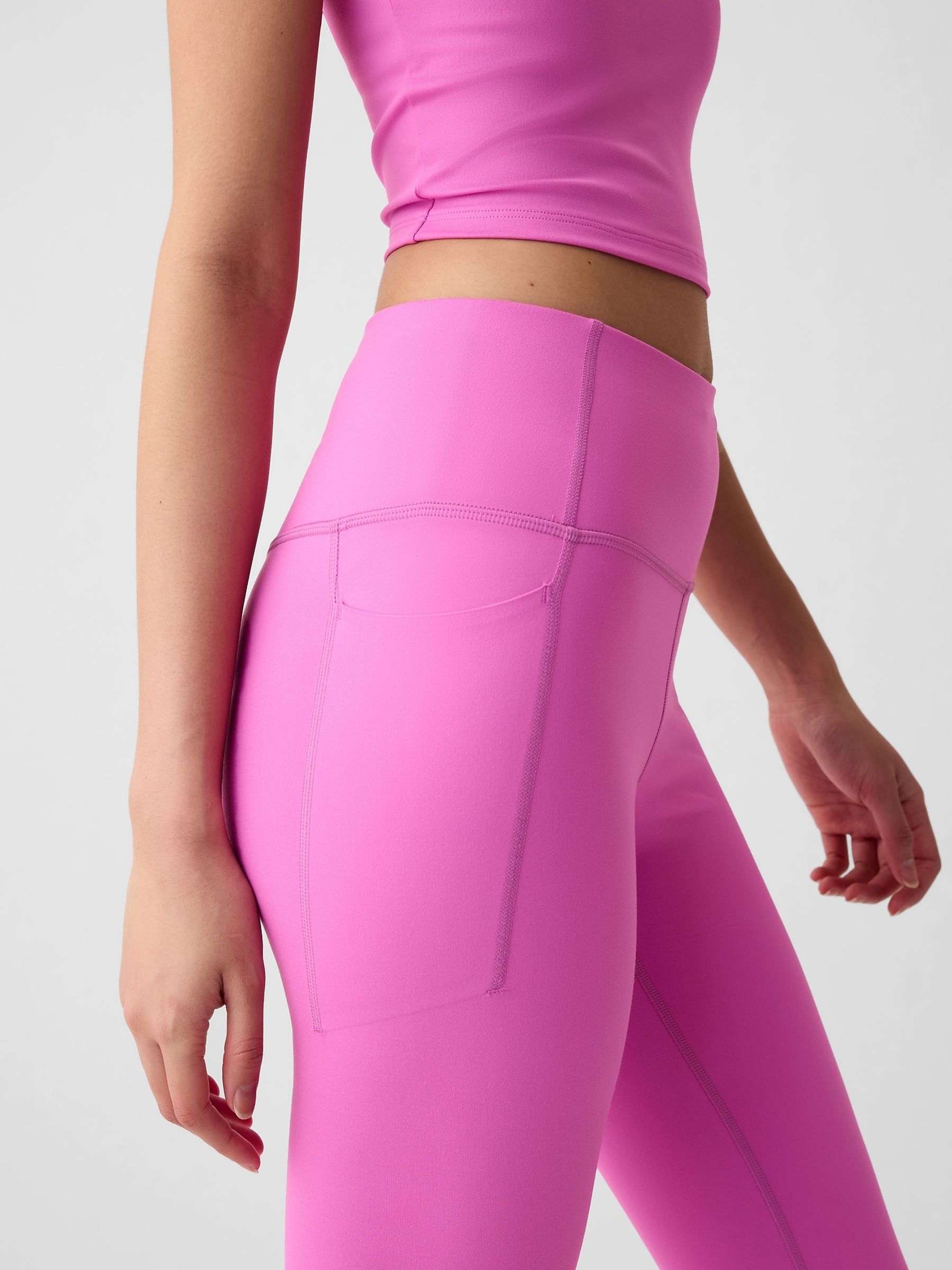 Pink High Waisted Power Stretch Full Length Pocket Leggings - Image 4 of 5