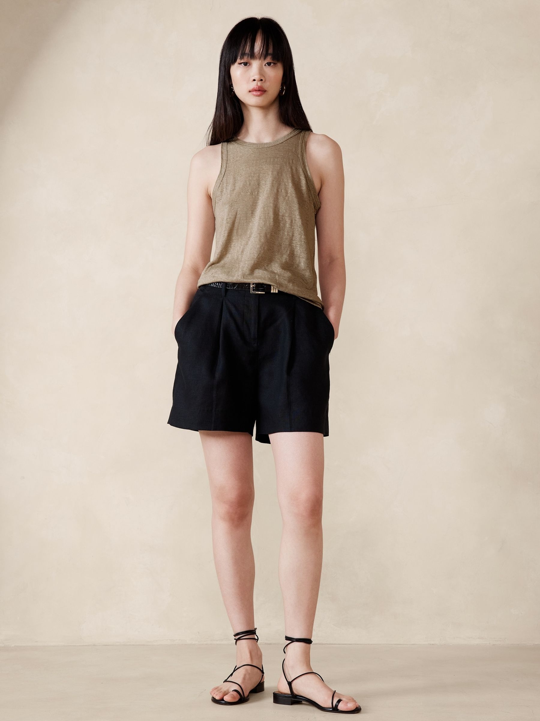 Banana Republic Brown Linen Racer Sleeveless Vest - Image 1 of 1