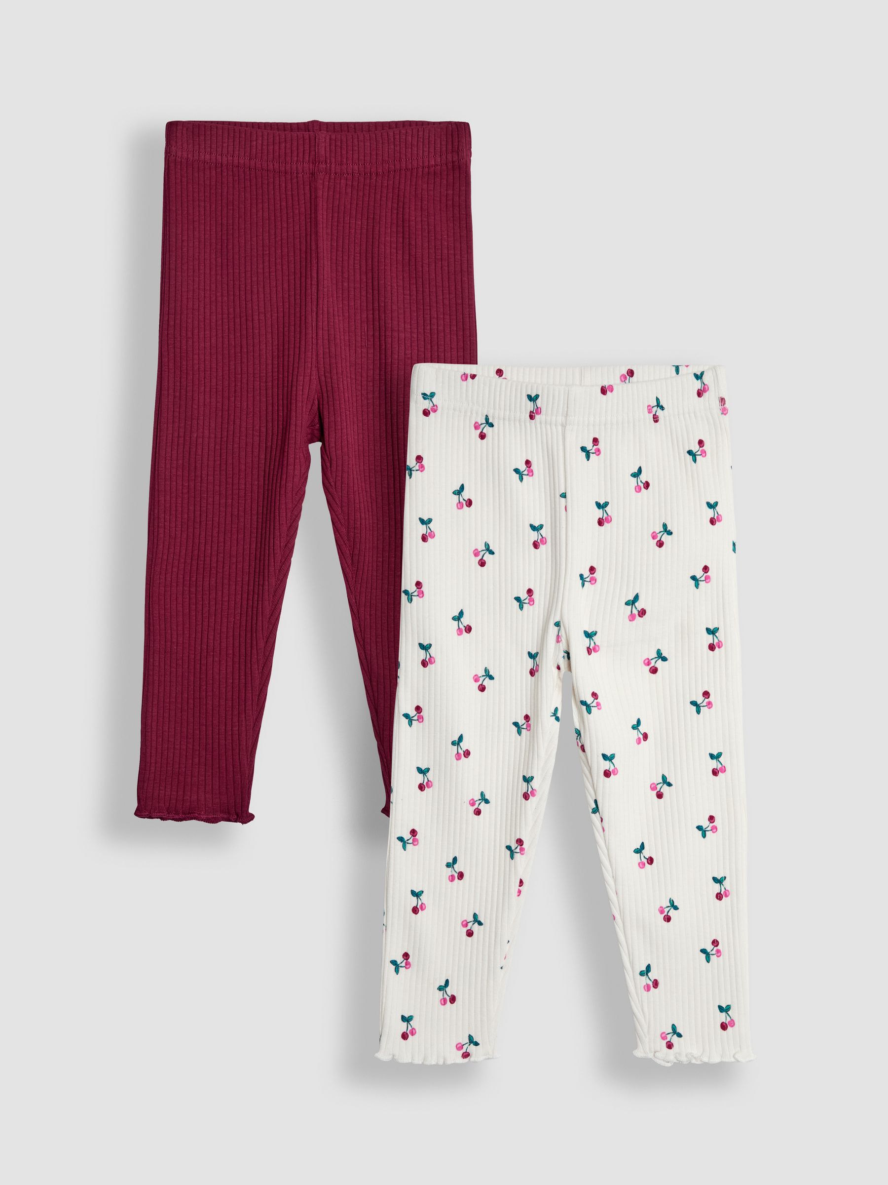 Cream Cherry Rib Frill Leggings 2 Pack - Image 1 of 7