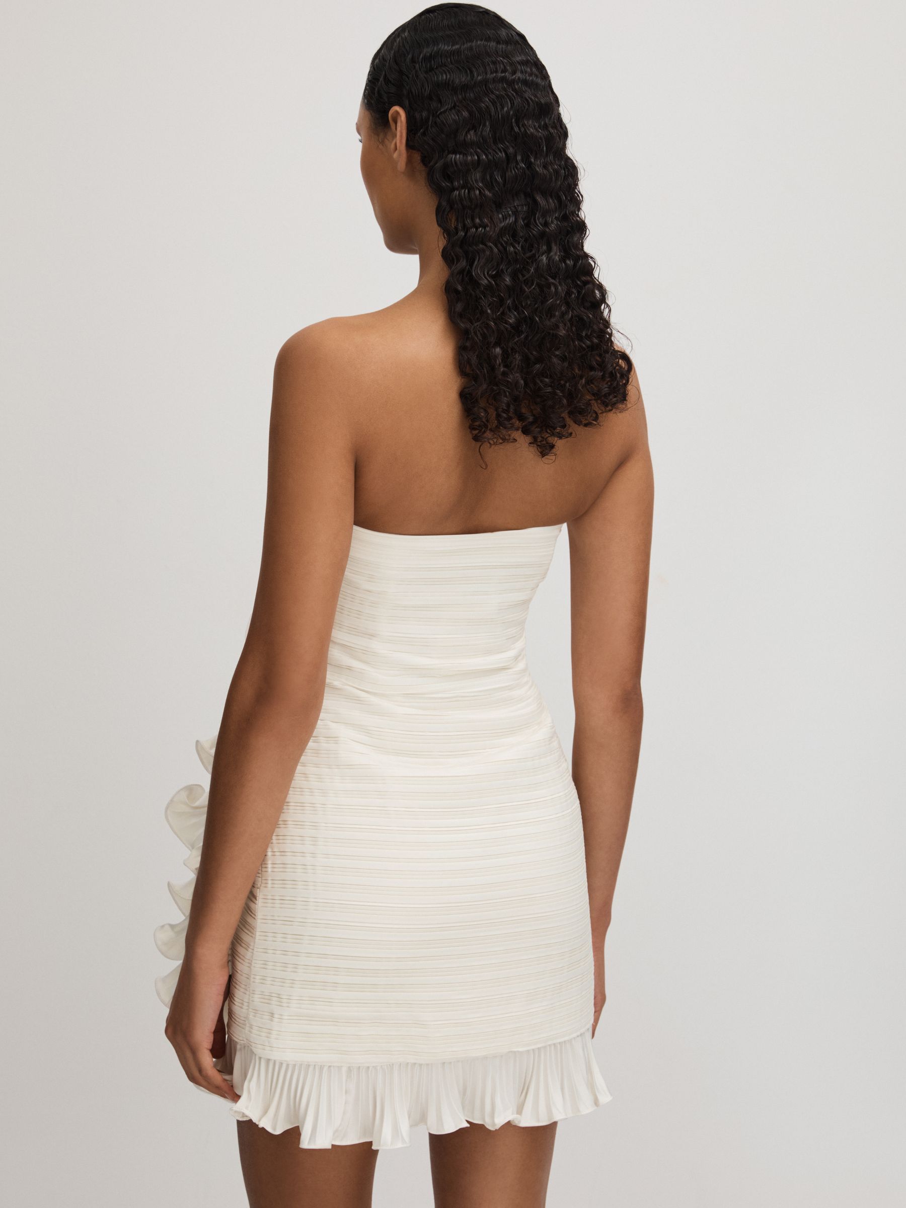 Reiss Amur Strapless Ruffle Mini Dress in Ivory - REISS