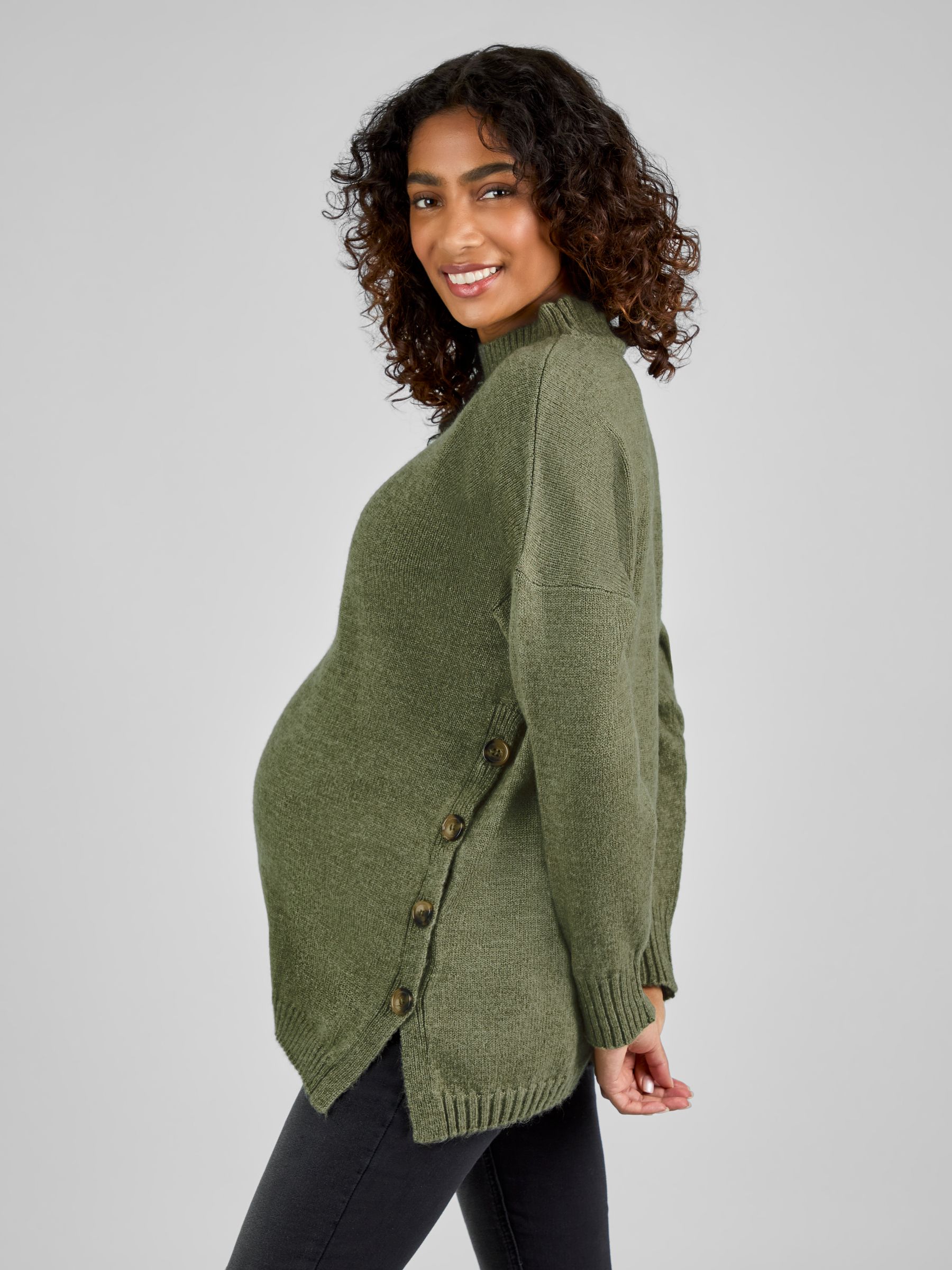 Khaki Green Turtle Neck Maternity & Nursing Jumper - Image 2 of 4