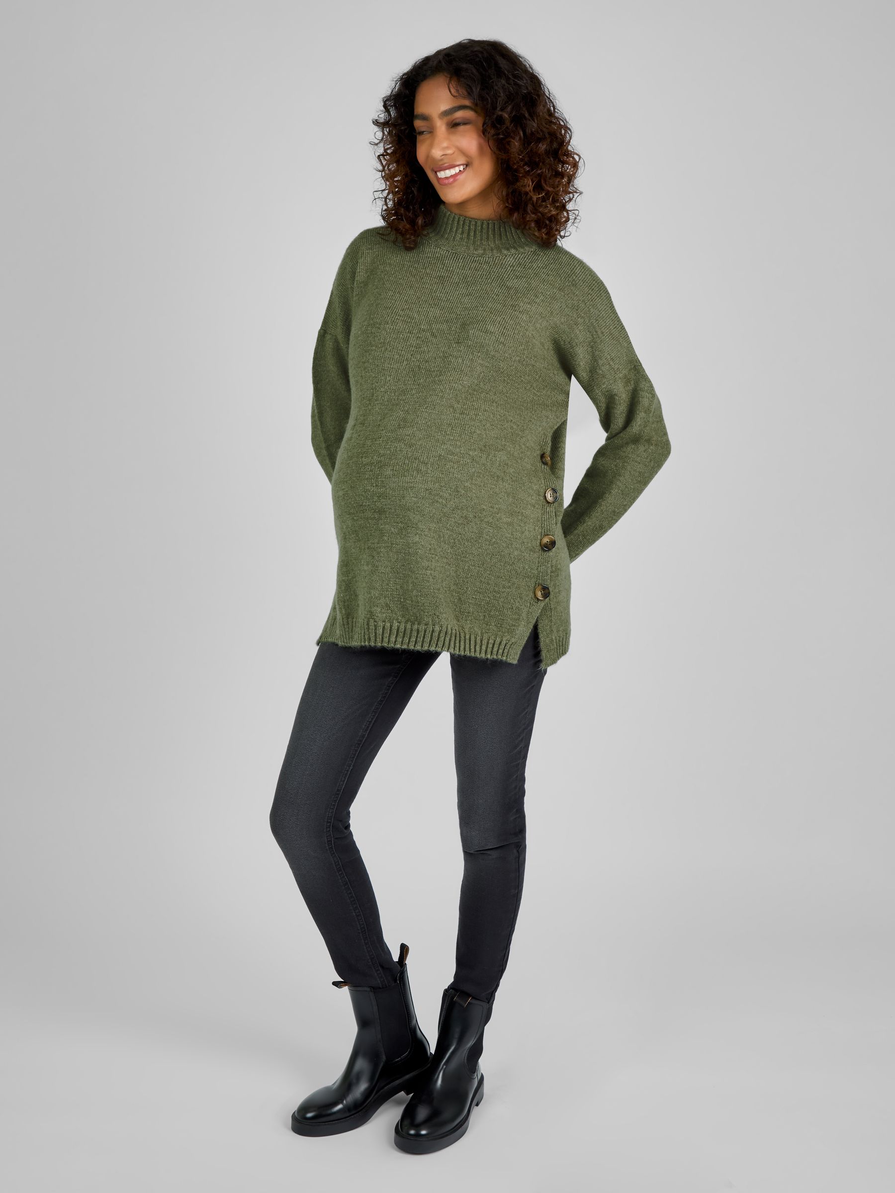 Khaki Green Turtle Neck Maternity & Nursing Jumper - Image 2 of 4