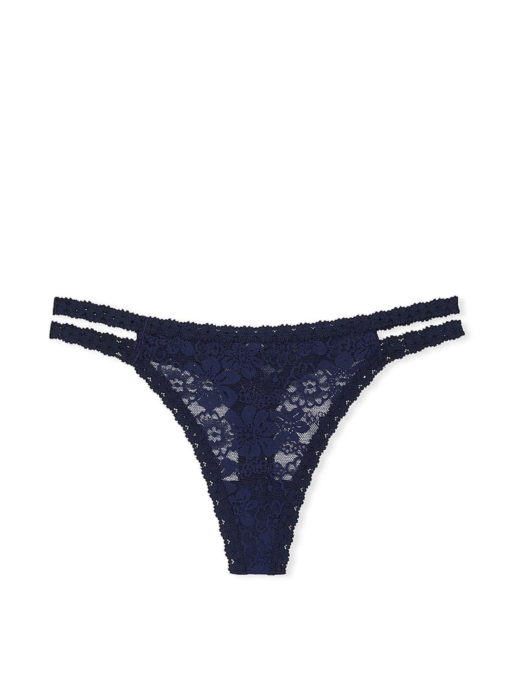 Midnight Navy Blue Thong Floral Lace Knickers - Image 3 of 3
