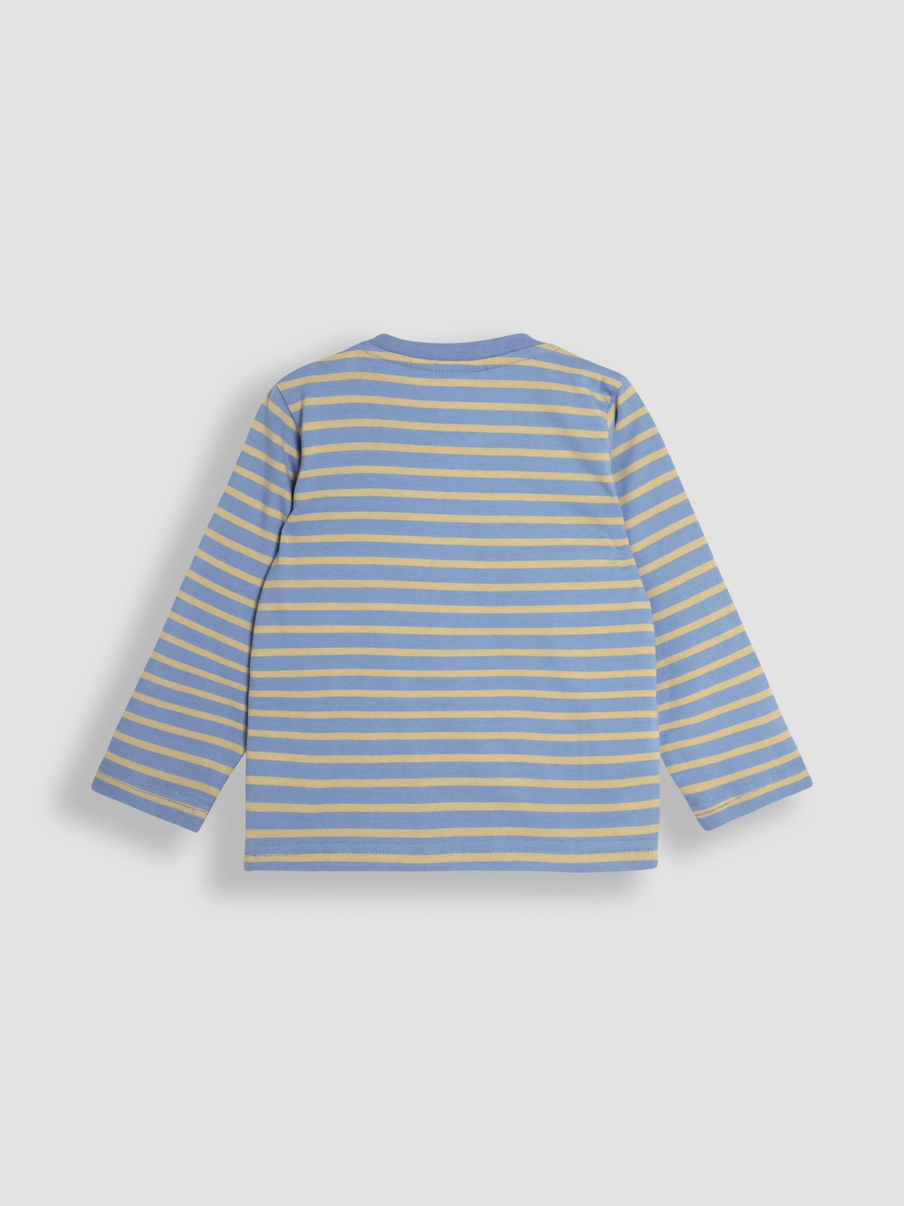 Blue Stripe Construction Vehicles Long Sleeve Button Shoulder Striped Appliqué Top - Image 2 of 3