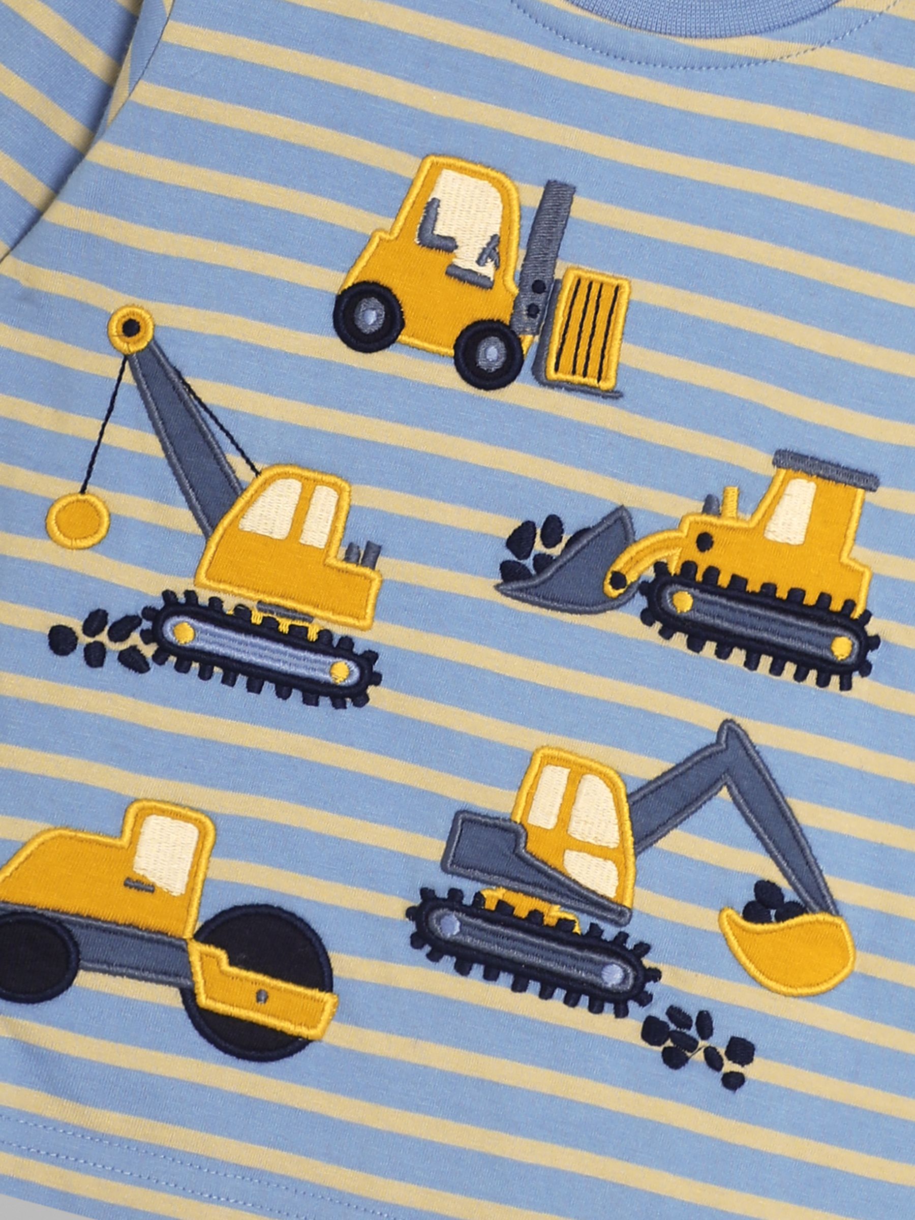 Blue Stripe Construction Vehicles Long Sleeve Button Shoulder Striped Appliqué Top - Image 3 of 3
